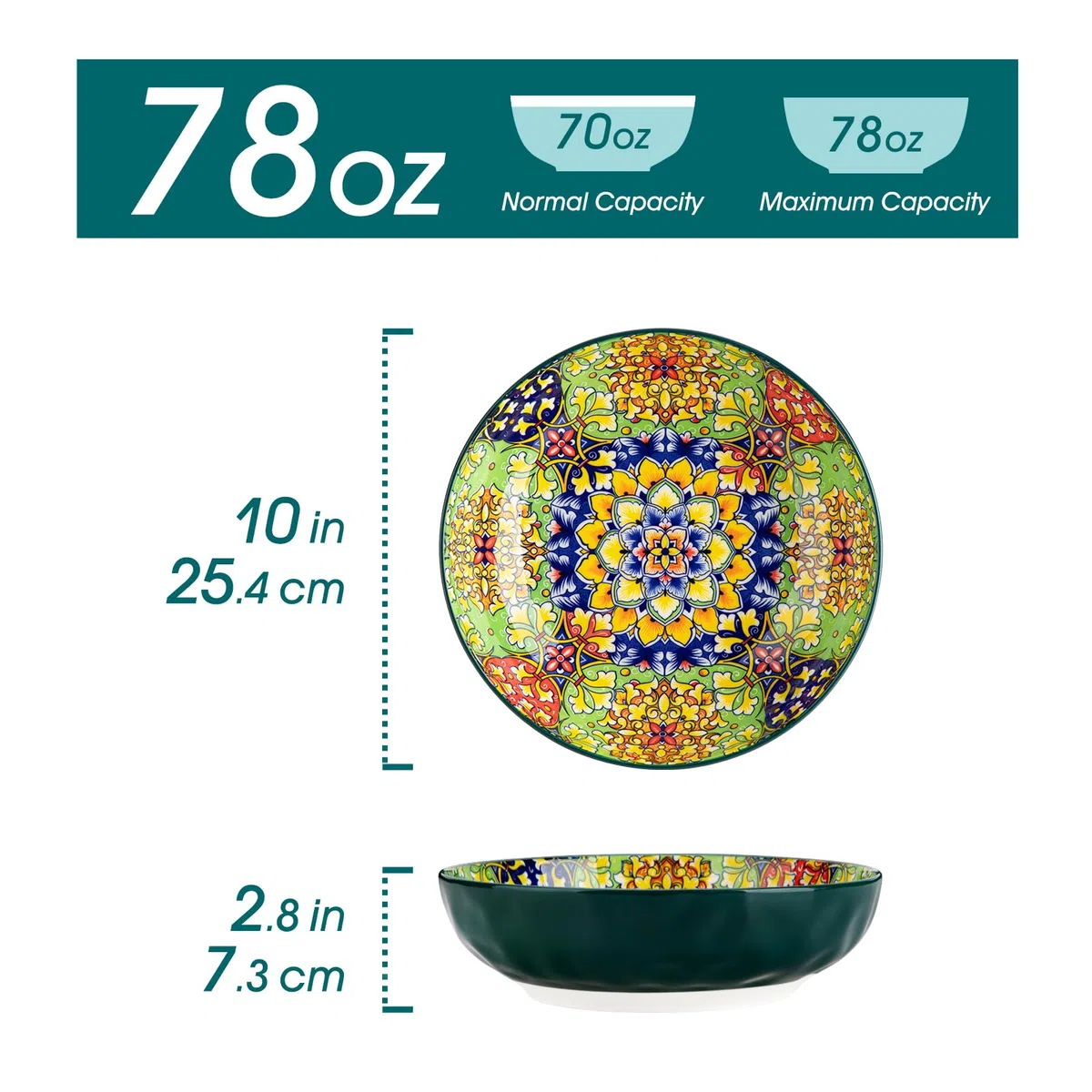 vancasso SIMI Ciotole per Pasta - 2340ML Piatti Fondi Grandi Colorati in Ceramica, 25,4CM Ciotole Grandi per Zuppa, Pasta, Insalata, Adatti al Forno a Microonde e Lavastoviglie, Stile Boho, Set di 2