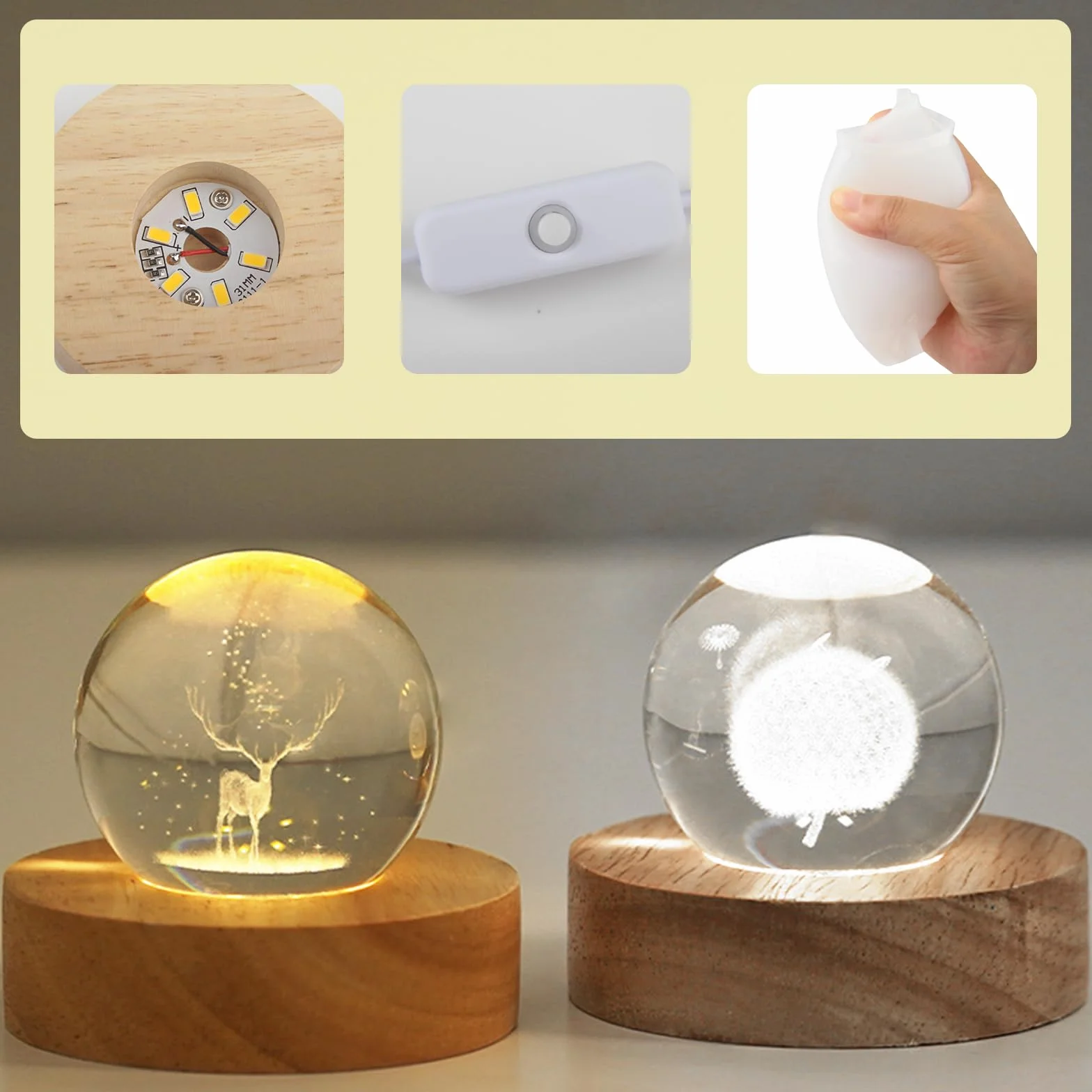 Sfera di Cristallo Stampi Sferici In Silicone con Due Porta Lampade DIY Sfera Lampada Resina Epossidica per Realizzare Vari Stili di Lampade a Sfera Stampo Profumatore Resina