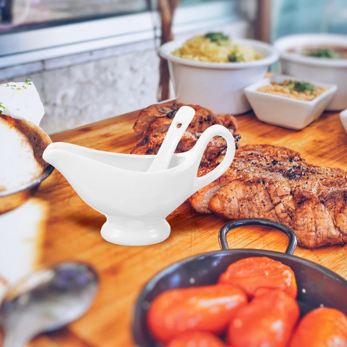 BESPORTBLE Set Salsiera in Ceramica 175Ml con Cucchiaio Profondo Anti-Goccia per Salsa e Condimenti Brocca da Tavola per Sughi per e Riunioni Familiari