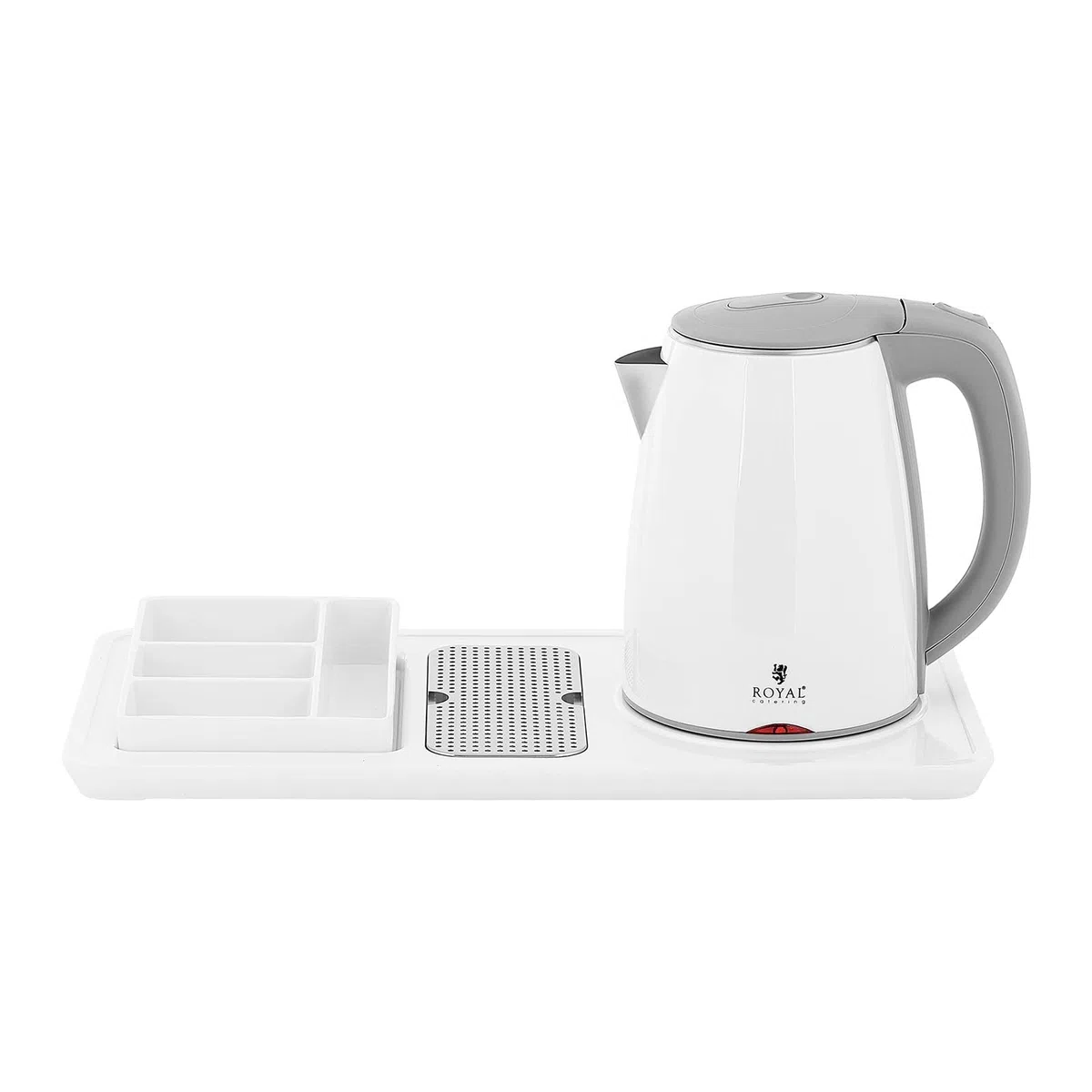 Royal Catering RC-HKS02 - Bollitore professionale per hotel, bianco, 1,2 L, 1800 W, con stazione per caffè o tè, bollitore elettrico