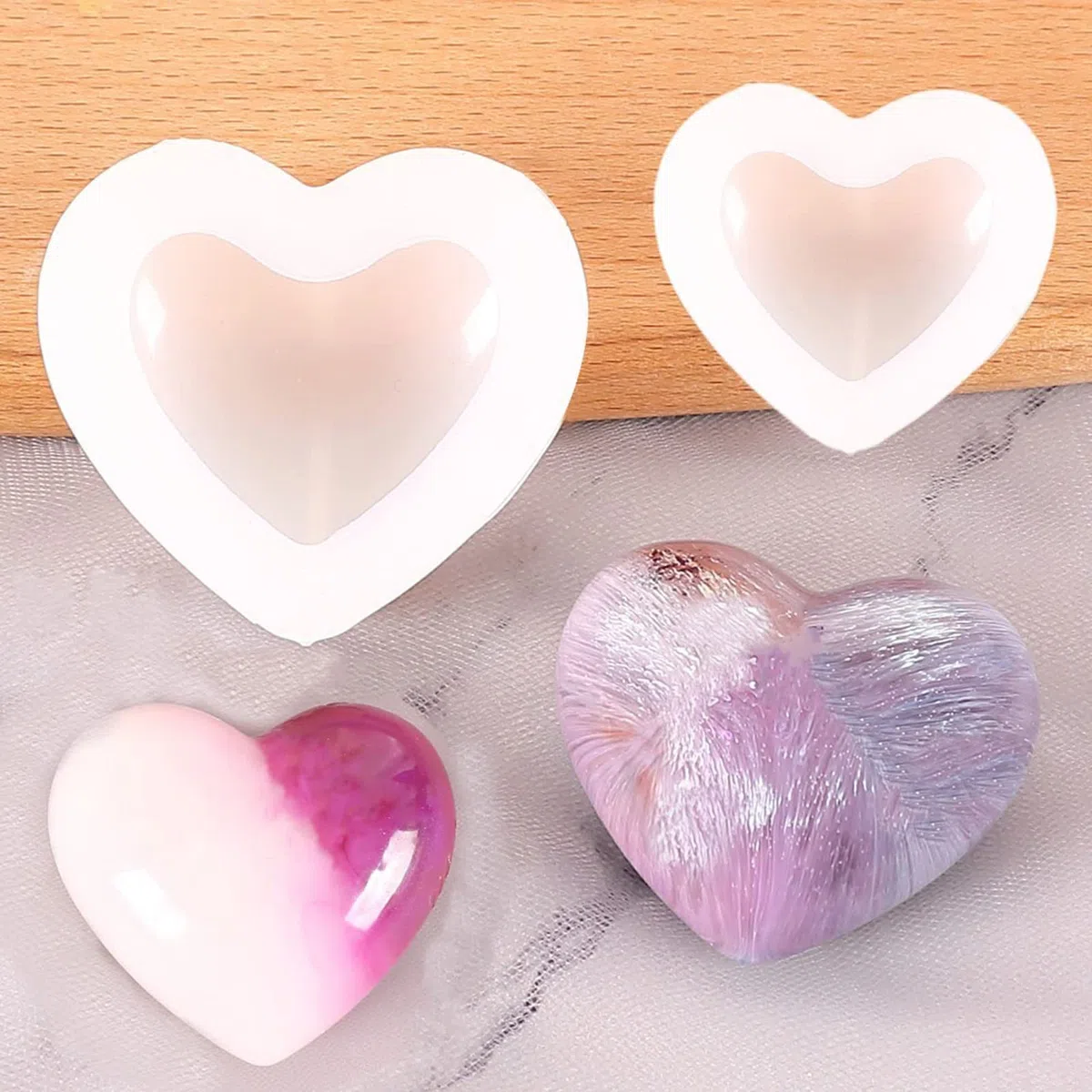 Hyxodjy 2 Pezzi Stampo in Silicone a Forma di Cuore,Forma di Cuore Stampi per Resina Amore Muffa del Sapone del Cuore 3D Stampi in Silicone di Cuore per Creazione di Gioielli, DIY, Sapone Artigianati