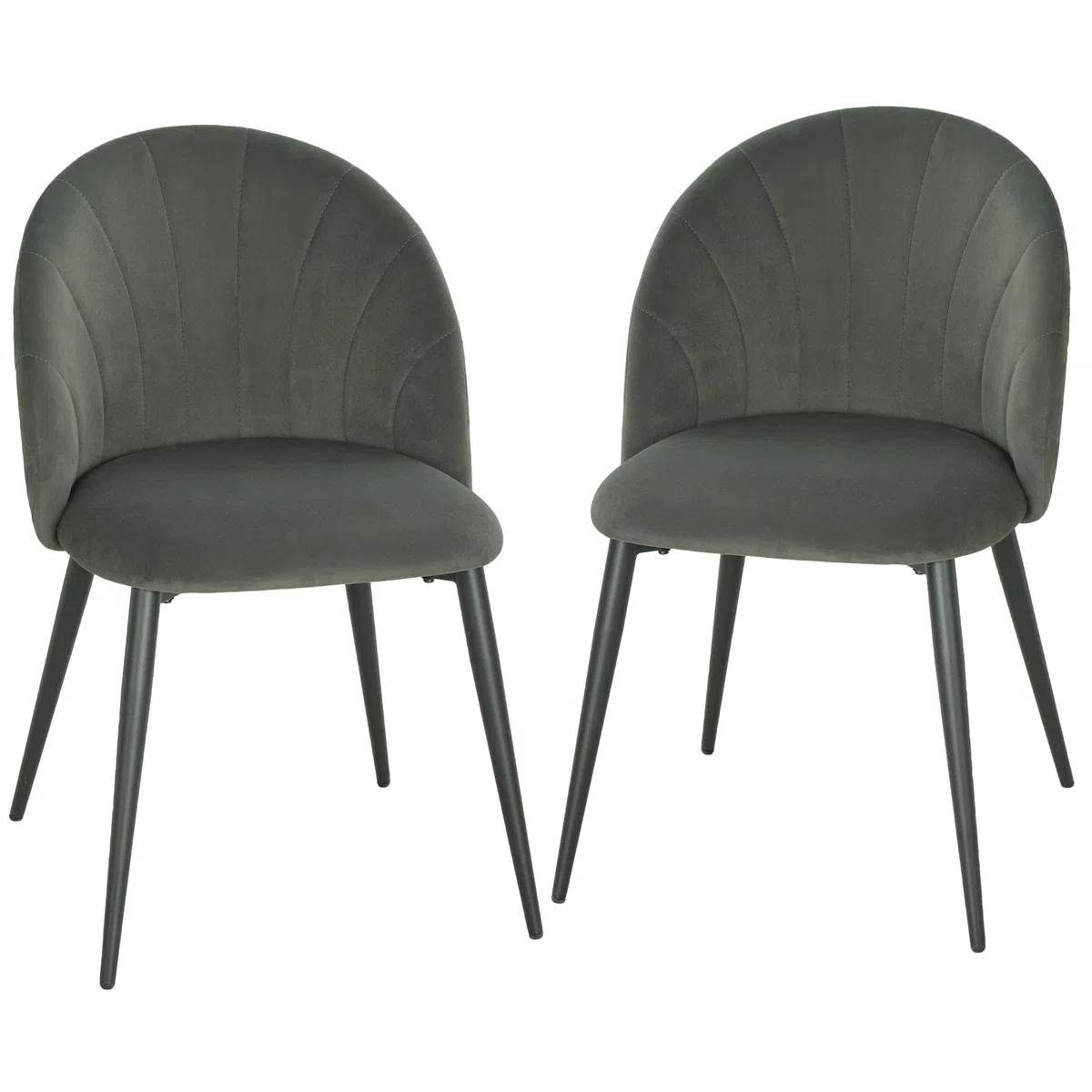 HOMCOM Set di 2 Sedie Sala da Pranzo in Velluto, Sedie Cucina con Schienale Curvo a Conchiglia, Gambe in Acciaio, Stile Nordico, Sedia Imbottita per Cucina, Camera da Letto, Soggiorno, Grigio