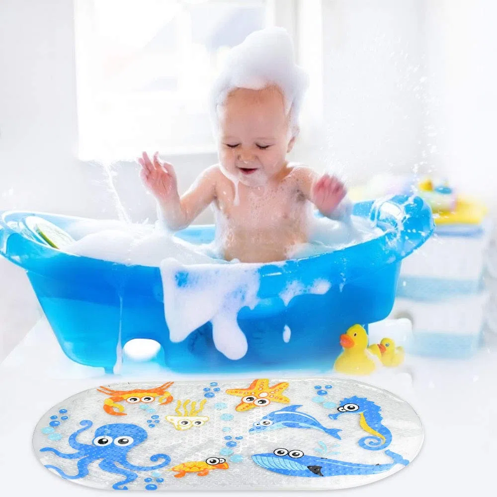 Tappetino per vasca da bagno con ventose, antiscivolo, motivo cartone animato, tappetino antiscivolo per bambini, 39 x 69 cm