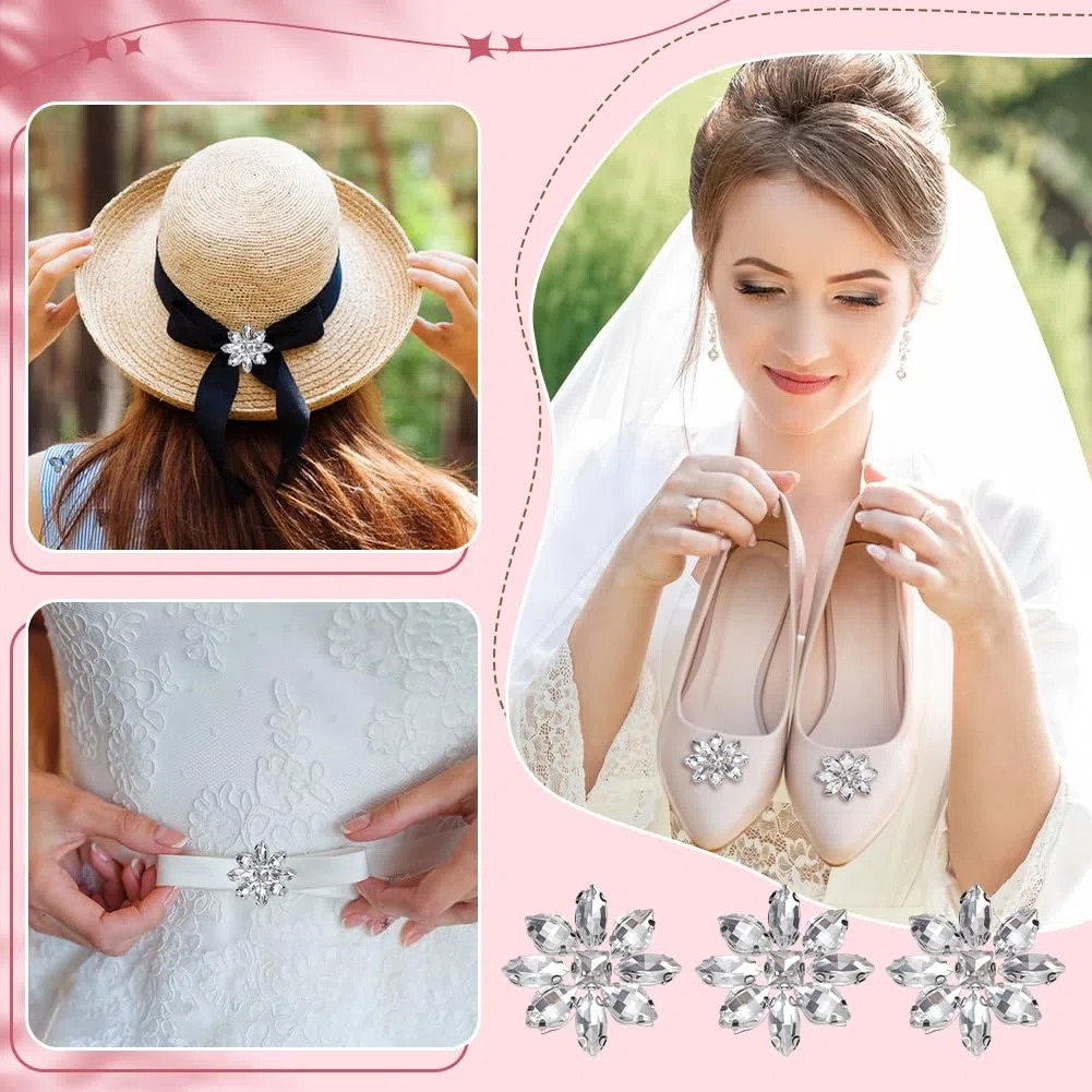 FINGERINSPIRE 6 Pz Applique con Strass Hotfix a Forma di Fiore 38x38mm Cabochon in Strass Trasparenti Platino Toppe da Stirare/Cucire Toppe di Cristallo a Forma di Fiore per Abiti da Sposa da Sposa