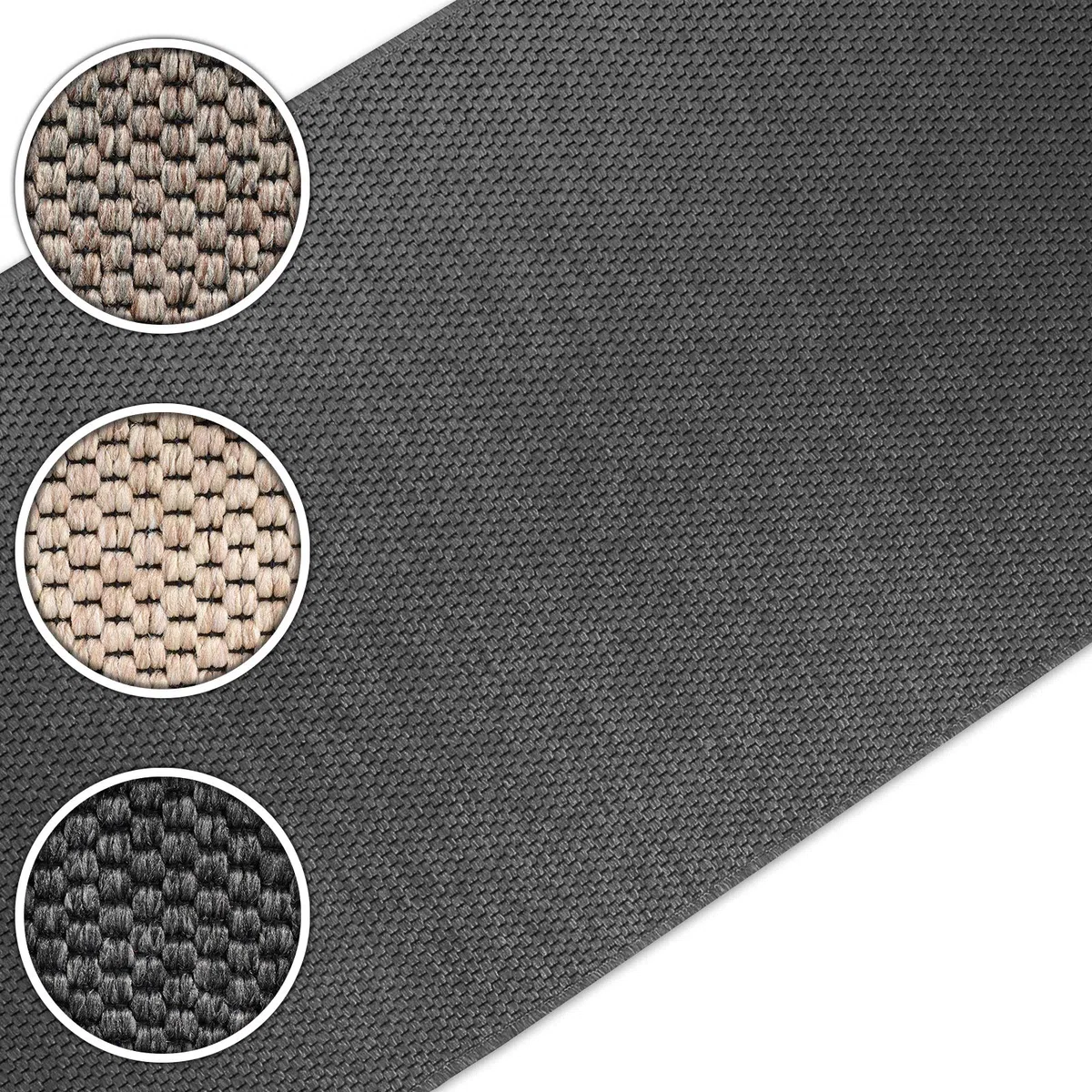 Floordirekt Tappeto passatoia Kalkutta Effetto sisal, Motivo Occhio Tigre, per corridoio, passatoia per Cucina (Antracite, 80 x 250 cm)