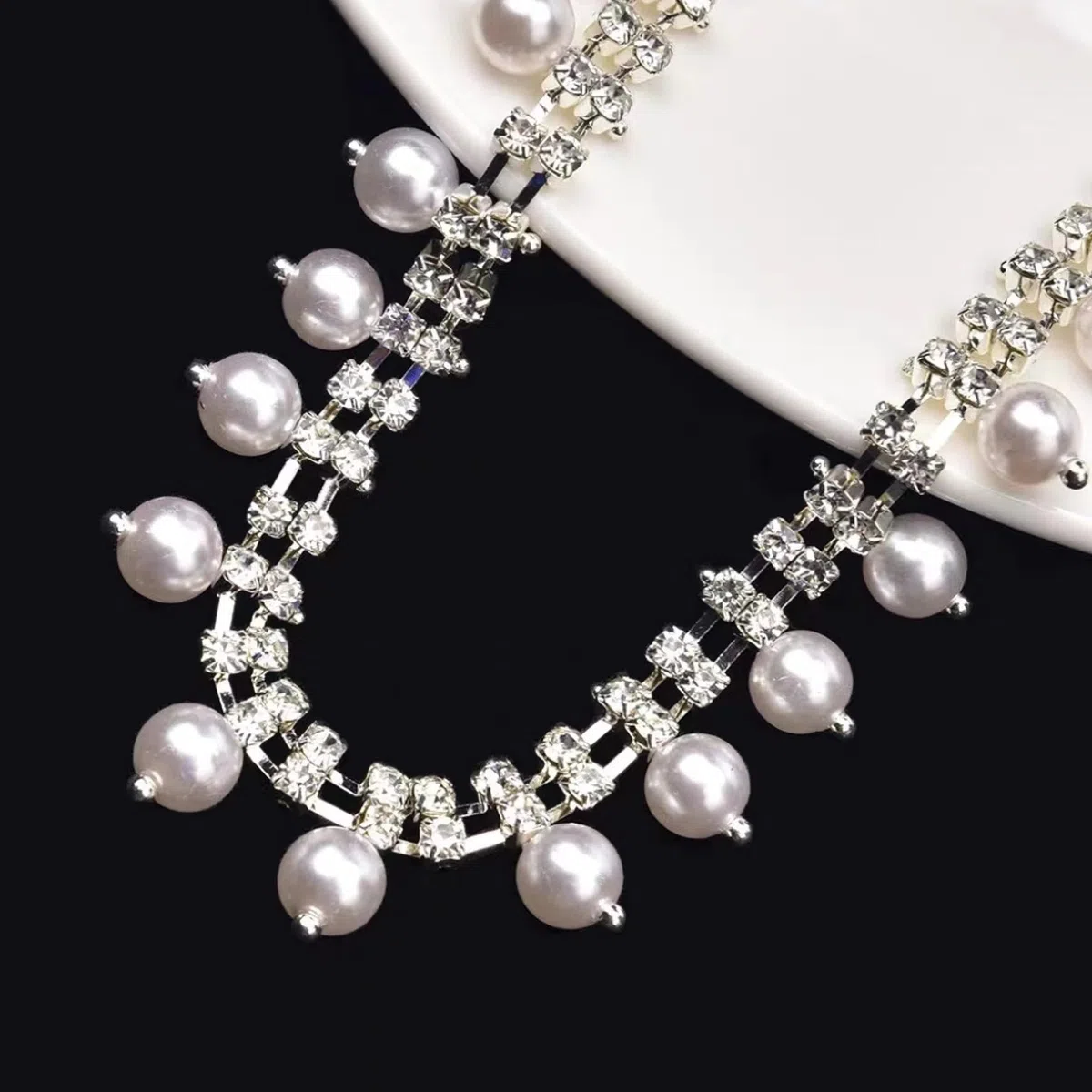 1yard Catena a Coppa Con Strass, lucido strass catena di perle per il cucito fai da te, artigianato, matrimonio, feste, accessori per la decorazione dell'abbigliamento(argento)
