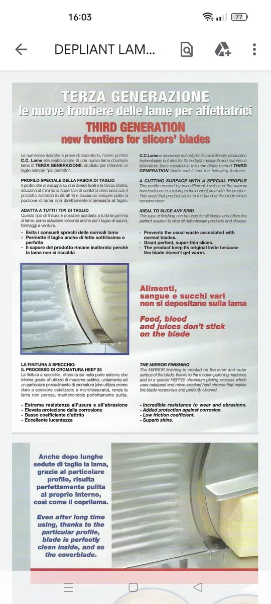 Lama di ricambio per per affettatrice 220 mm C45 40/3 180 H15,2 terza generazione RGV