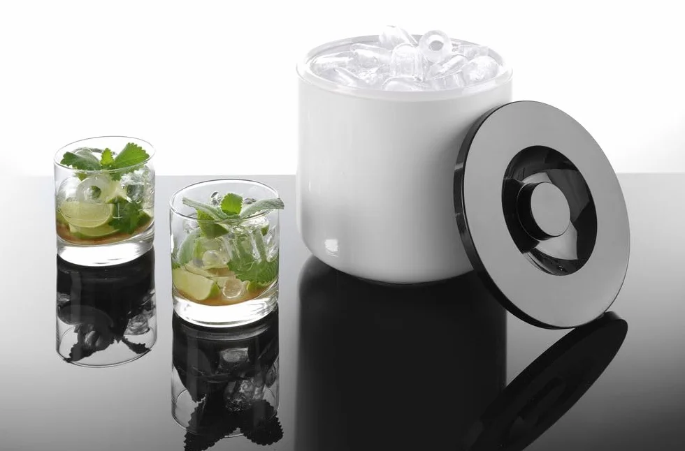 HENDI Secchio per ghiaccio, contenitore per cubetti di ghiaccio, BarUp, a doppia parete, 5L, ø190x(h)200mm, polistirolo, bianco e nero