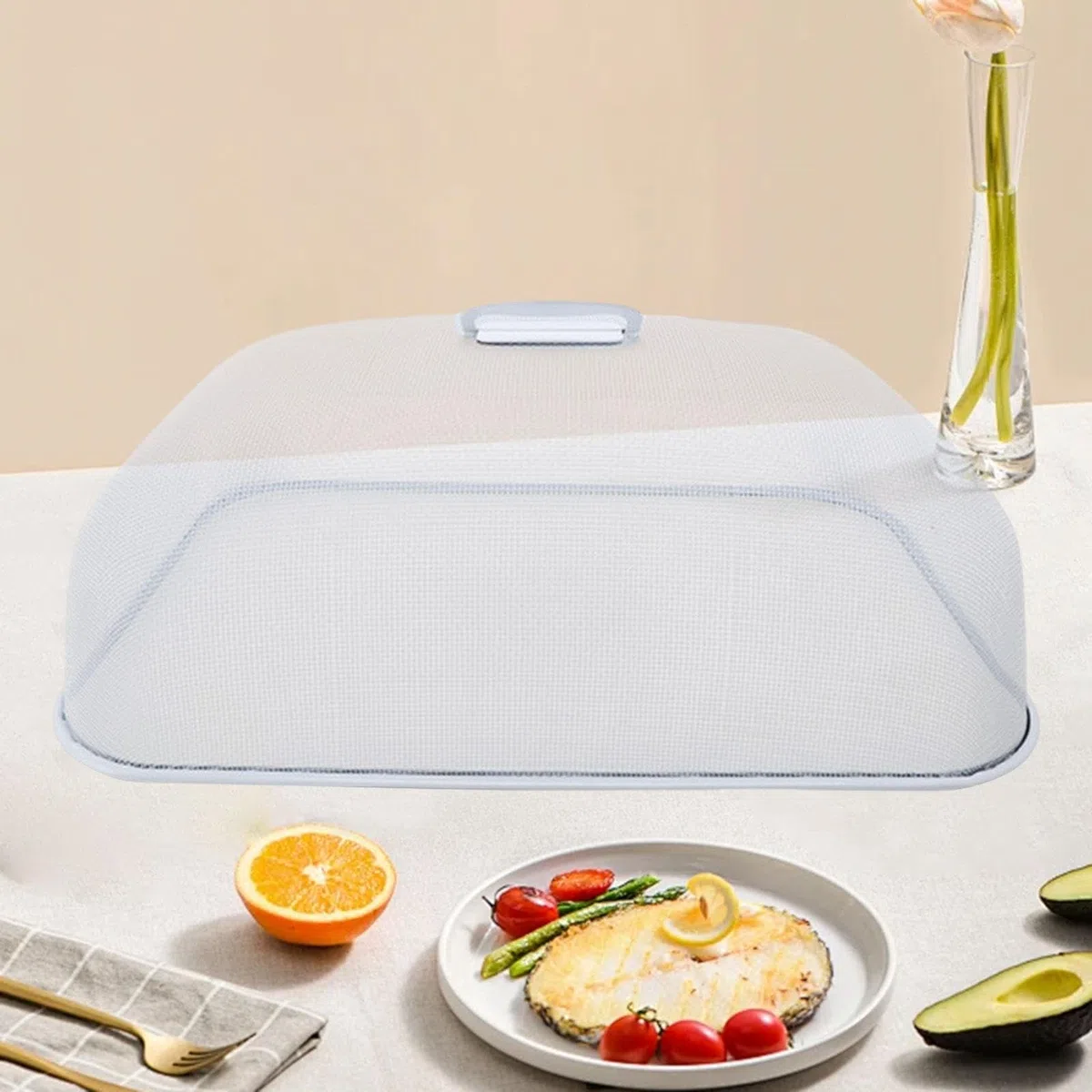 Baoblaze Copertura per Alimenti a Maglia Fine, Rete Copripiatti, Articoli Da Cucina, Tenda Rettangolare per Alimenti, per Riunioni Al Chiuso E All'aperto, Bianco