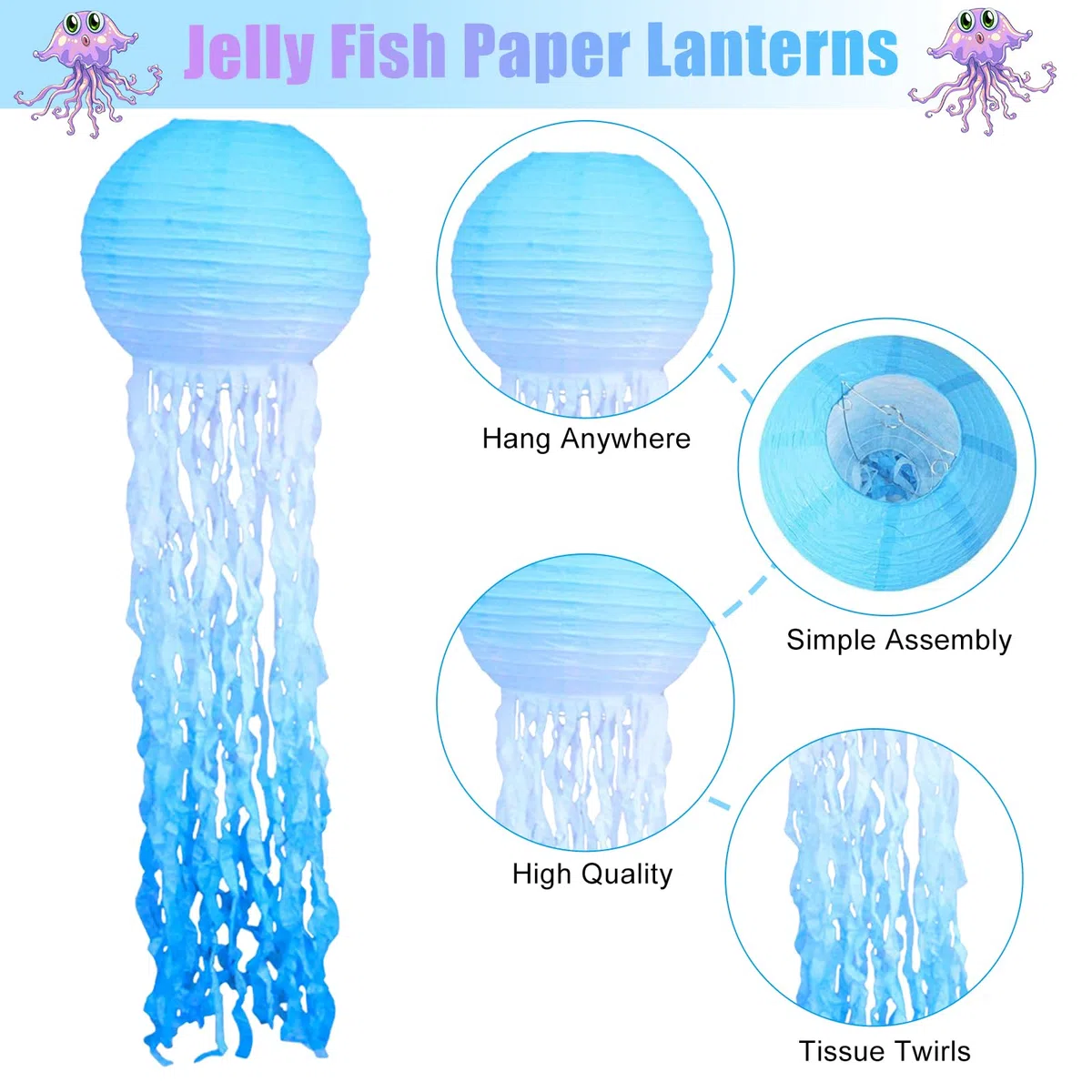 Lanterne di Carta Jellyfish,6 Pezzi Lanterne di Carta Colori da Appendere a Sirena, Decorazioni per Feste di Compleanno Sotto il Mare per Matrimoni Giardino Festa di Compleanno Famiglia Riunioni Patio