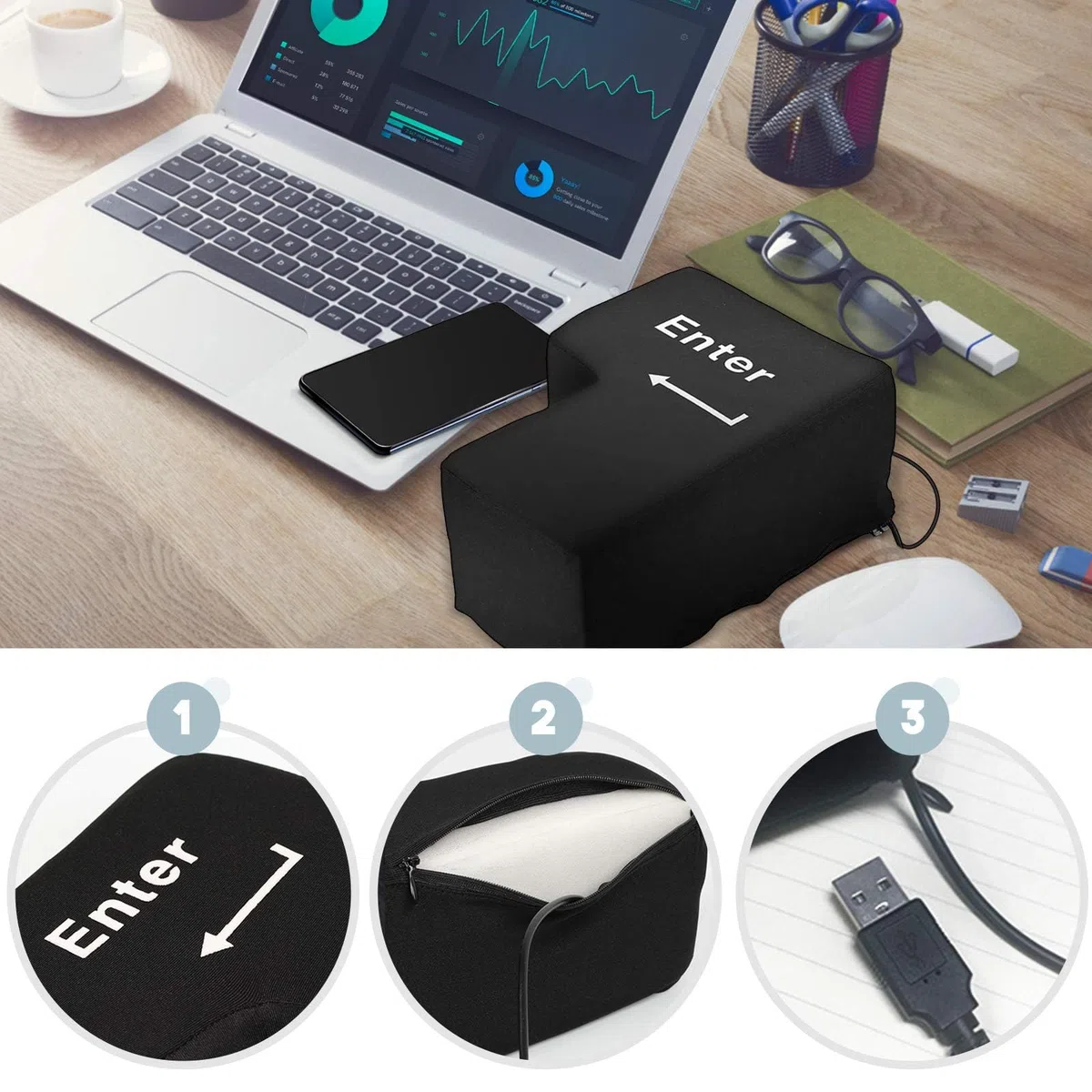 Enter Key Pillow USB Big Enter Key Cuscino, Comodo Cuscino da Scrivania, Cuscino per Pisolini in Ufficio o a Casa