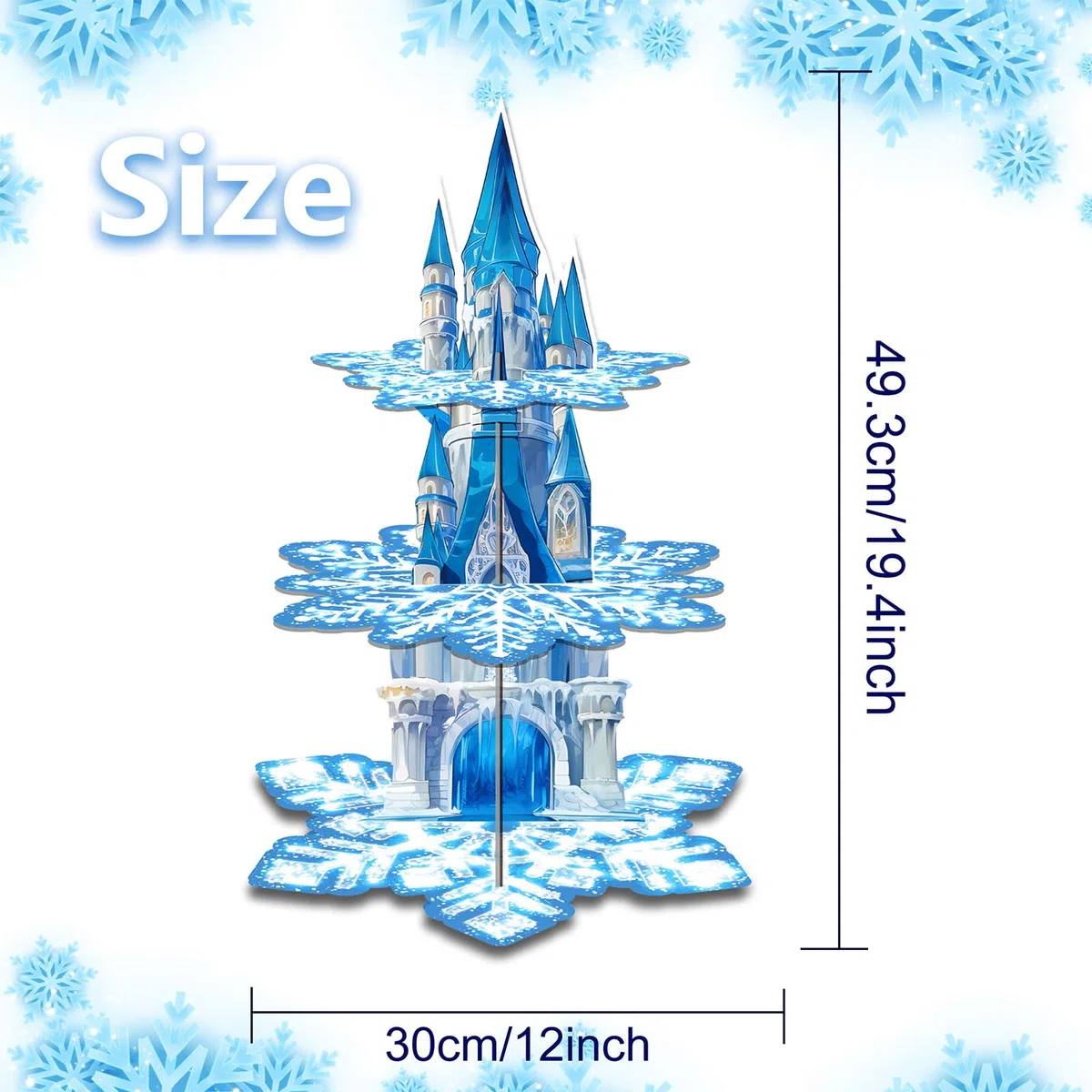 Stand per Cupcake a 3 Livelli, Porta Dolci in Cartone Tema Natale Inverno, Espositore Fiocco di Neve per Festa di Compleanno Bambini, Decorazione Tavolo Festa
