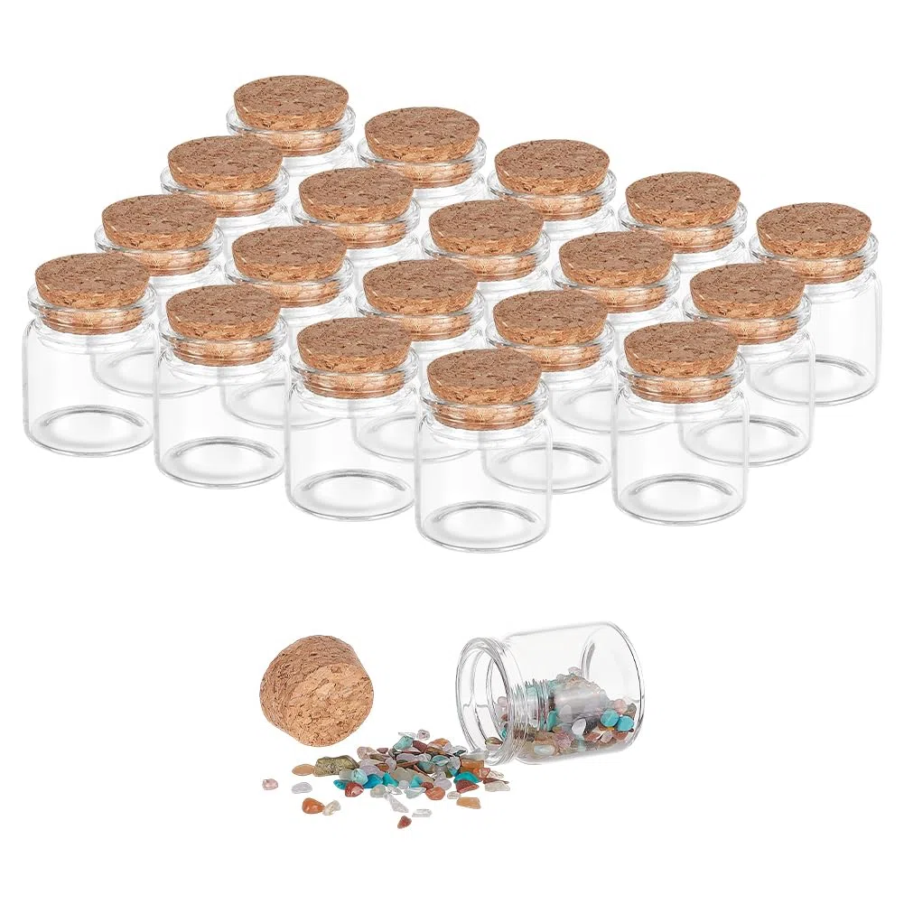 PH PandaHall 20pz 20ml Bottiglie di Vetro con Tappo di Sughero Mini Bottiglie di Vetro, Piccole Bottiglies Decorative per Matrimonio Conservare Piccoli Oggetti Bottiglies dei Desideri