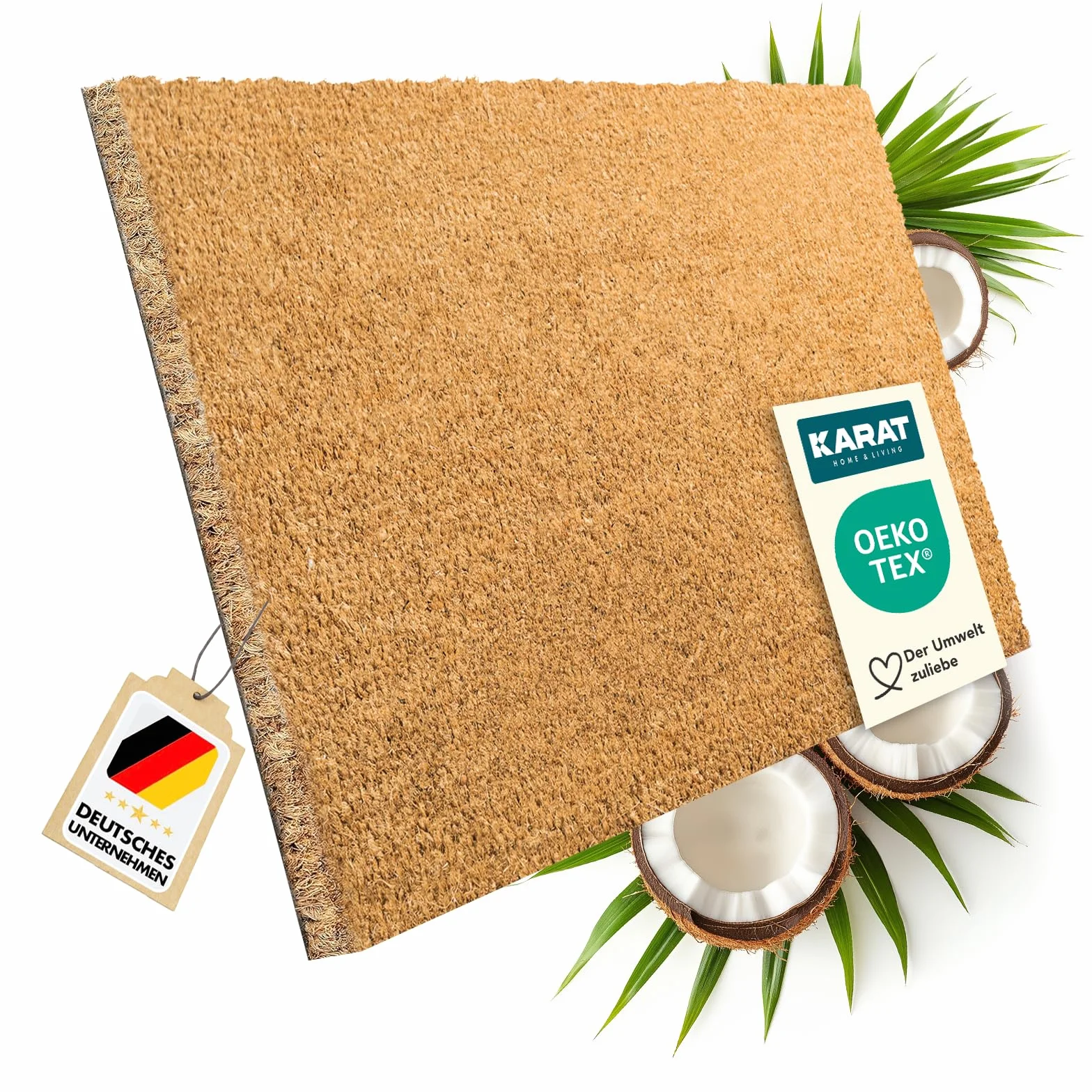 KARAT Zerbino per Interni ed Esterni, in Cocco – Zerbino in Cocco – Protezione Invernale con Retro Antiscivolo per Porta di casa, Naturale, 60 x 90 cm, 1,7 cm