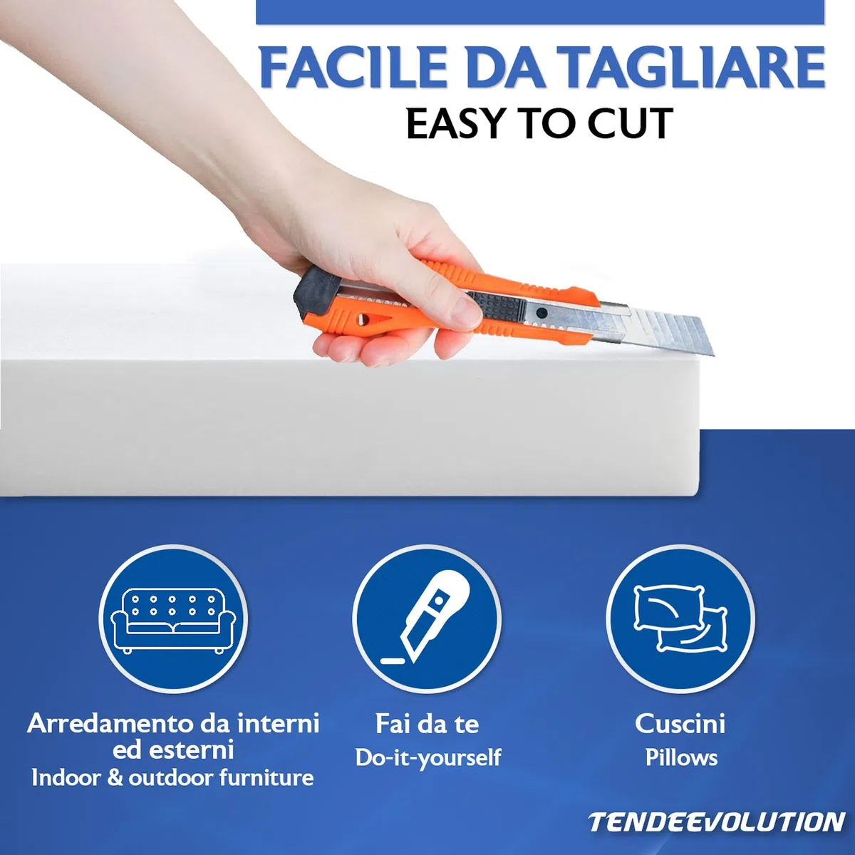 TENDEEVOLUTION Gommapiuma per Imbottitura Densità 25, Spessore 10cm. Lastra 60x60cm di Spugna per Imbottitura Divani, Bancali, Cuscini in Poliuretano Espanso (Densità 25, 60X60 SPESSORE 10CM)
