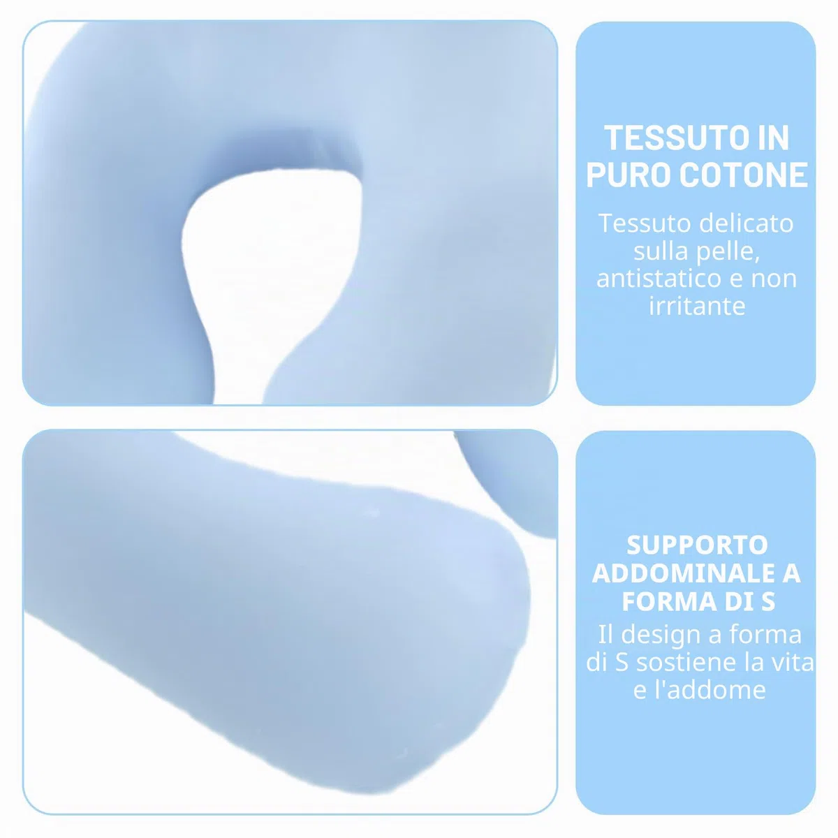 Cuscino per chi dorme sul fianco, federa per cuscino a forma di U, in cotone rimovibile, a forma di U, per adulti, lavabile in lavatrice, 140 x 80 cm, blu
