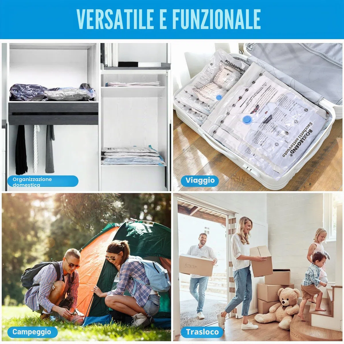 BoxLegend Sacchetti Sottovuoto Vestiti Buste Sottovuoto Vestiti 6 Pezzi 2*Jumbo 100x80cm + 2*Grandi 80x60cm+2*Piccolo 60x40cm Sacchi Sottovuoto Riutilizzabili per Coperte Lenzuola Piumoni Cuscini