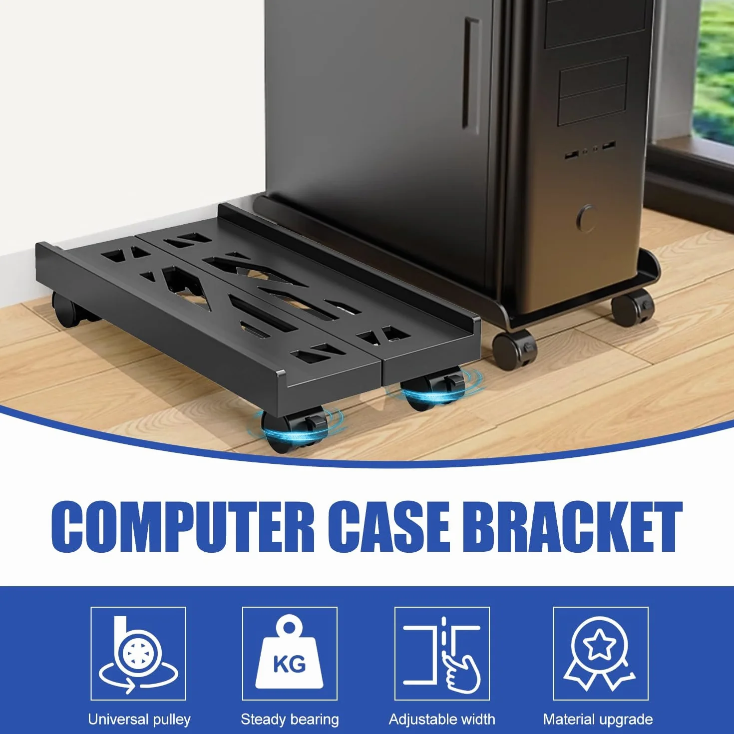 GOMETY Supporto per CPU portatile, supporto per computer, universale, larghezza regolabile, supporto per CPU con 4 ruote, porta tower cart sotto scrivania, supporto per computer, ruote bloccabili per