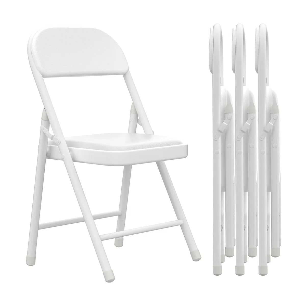 Set di 4 sedie pieghevoli, sedie da sala da pranzo in PU, telaio in metallo, con schienale, 47 x 32 x 98 cm, per soggiorno, ufficio, sala da pranzo, bianco
