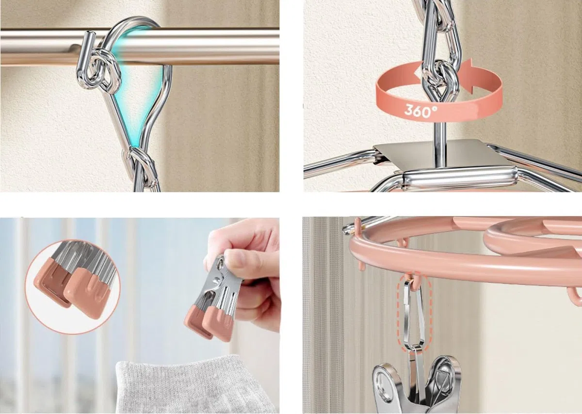Antivento pieghevole rettangolare stendino, Clip in acciaio inox stendino per calzini con 23 clip, Stendibiancheria Con Gancio Girevole, Antivento, Per Calze, Biancheria Intima(23 mollette)(blu)
