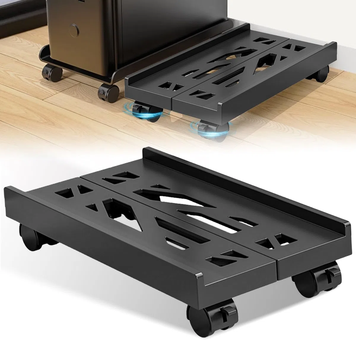 GOMETY Supporto per CPU per PC, larghezza regolabile, universale, con 4 ruote, ruote bloccabili