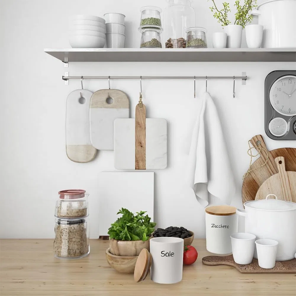 Maury's Set Barattoli in Ceramica con Top in Legno 10x13cm: Sale e Zucchero (Tondo Bianco -2 Pz)