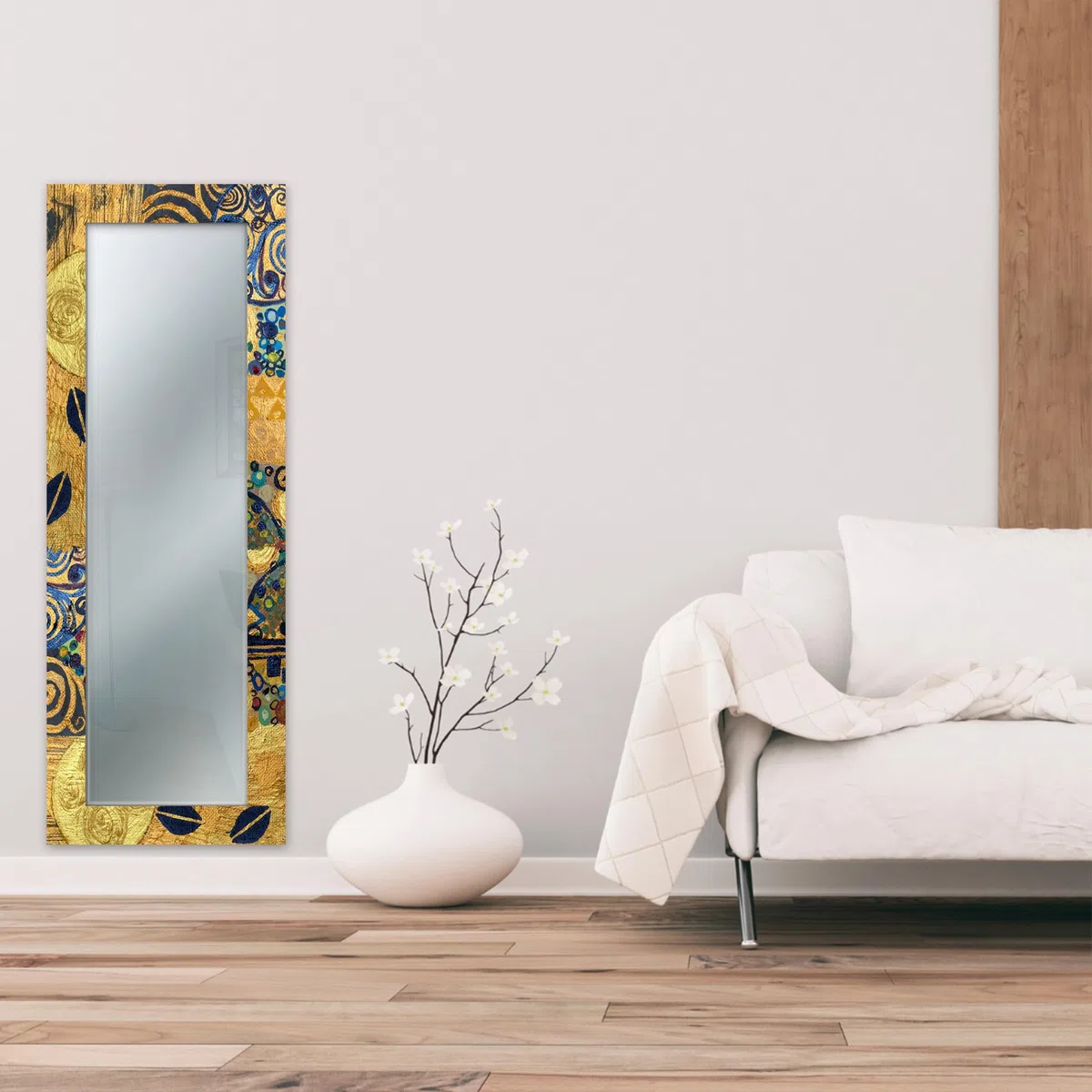 Lupia - Specchio da Parete Moderno, MIRROR FANTASY KLIMT GOLD, Cornice Stampata in Legno, 52x152 cm, Per Camera da Letto, Soggiorno, Ingresso, Vetro di Riflettanza