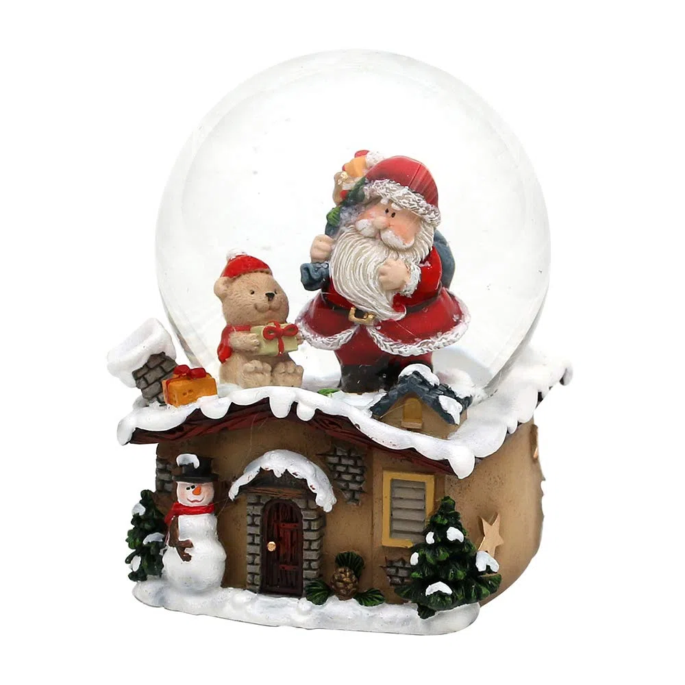 Dekohelden24 Sfera di neve con Babbo Natale, dimensioni: 7 x 7 x 9 cm, palla da 6,5 cm, orsacchiotto 501473