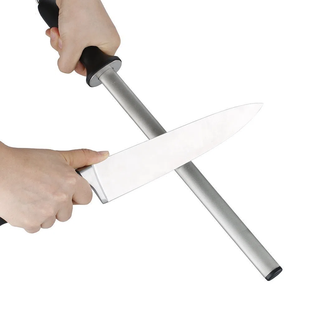 43 CM Fucile da affilatura per coltelli, affilacoltelli, fucile da affilatura professionale ovale, fucili da cucina a coltelli diamantati per coltelli da cucina e macelleria