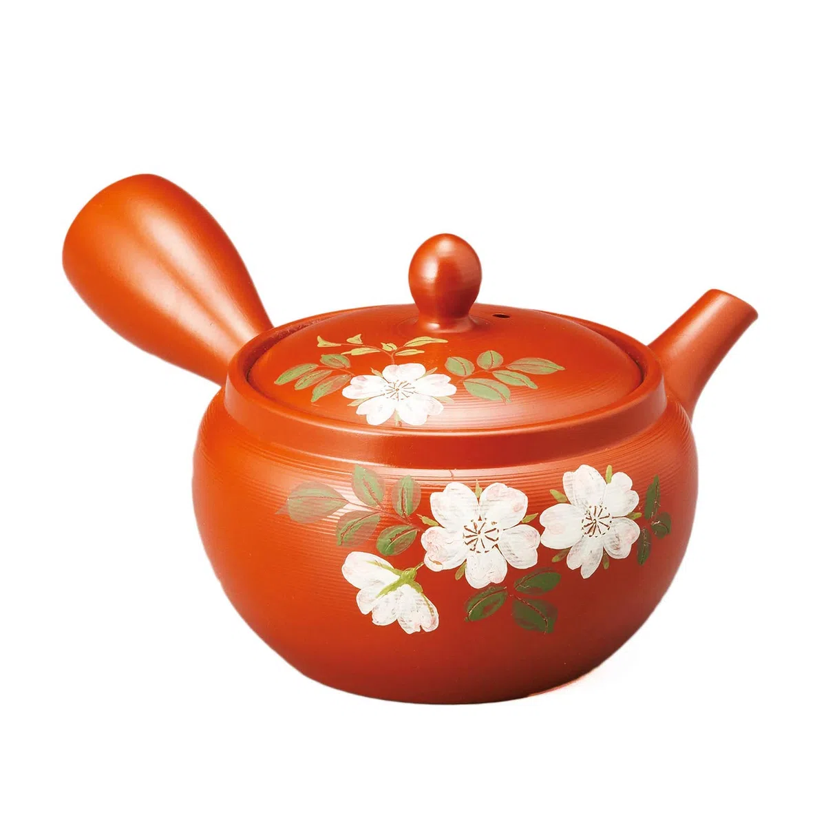 Teiera in ceramica giapponese Kyusu, 260 cc, ocra non smaltata, motivi floreali rosa rampicanti, prodotta in Giappone M709