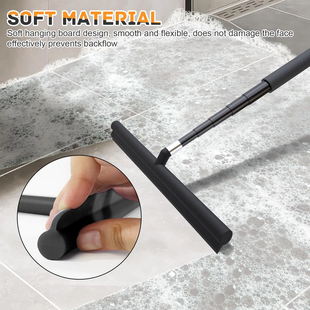 Lavavetri Telescopico 30-140cm, Tergivetro per Doccia, Tira Acqua da Doccia e Pavimenti, con Copertura in Tessuto e Gancio, Accessori Bagno per Pulizia Vetri Finestre, Specchi e Auto