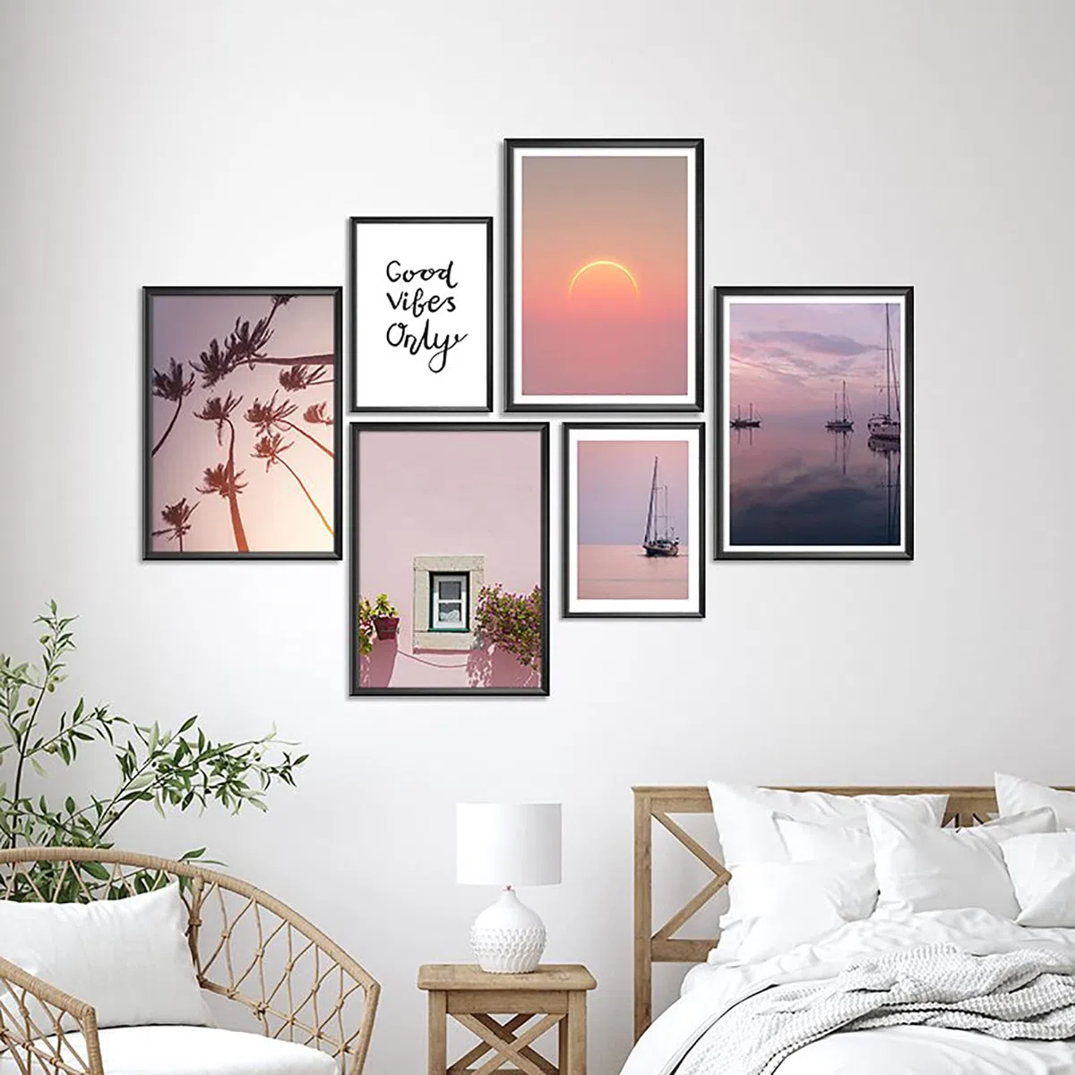 AREDE Set di 6 Stampe da Parete Quadri Moderni Decorazioni da Muro per Casa Soggiorno Camera da Letto e Cucina ''Rosa Tramonto ''| 4 x A4 (21x30cm) + 2 x A5 (15x21cm) | senza Cornici