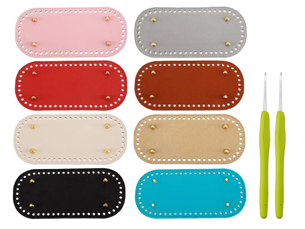 Anlising 8 Pezzi Fondi per Borse Uncinetto, Fondo Borsa Uncinetto, Invia 2 Uncinetto, Fondo Borsa in Pelle PU,Basi per Borse con Fori, Artigianale Fondo per Borsa, per Borsa A Tracolla DIY (22 x 10CM)