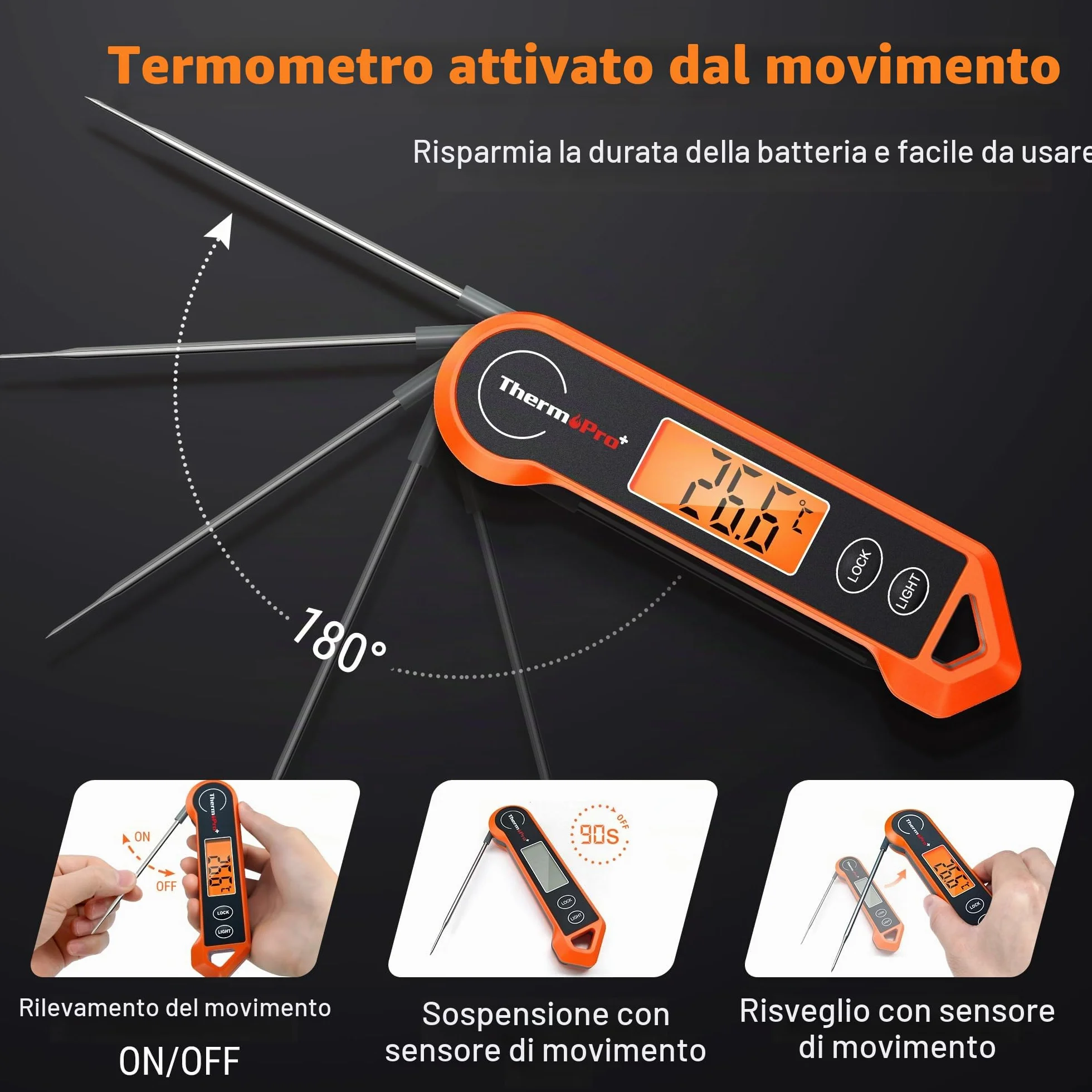ThermoPro TP19H Termometro digitale per carne per cucinare con retroilluminazione ambidestra, impermeabile per alimenti da cucina BBQ Grill Affumicatore Olio per friggere Caramelle Lettura istantanea