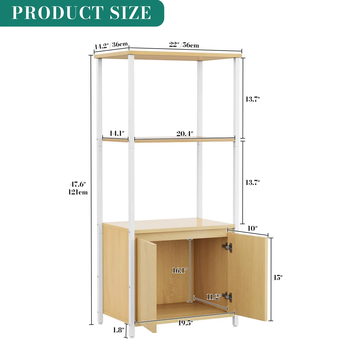 YITAHOME mensole da cucina, mensola per microonde, rack per panettieri per cucine con stoccaggio, stazione bar caffè, stand snack a 3 livelli con armadio, 55,9 x 36,1 x 120,9 cm, tavola di quercia