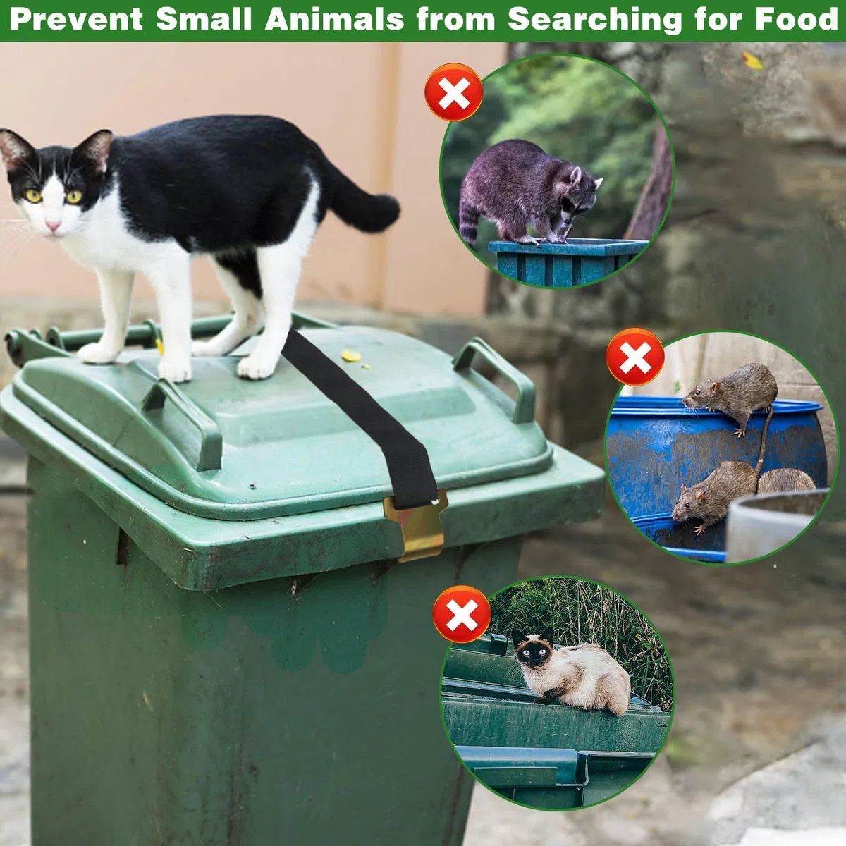 2 Trash Can serrature per coperchio bidone della spazzatura a prova di orso, chiusure per bidone della spazzatura per animali, chiusura regolabile per bidone della spazzatura per animali