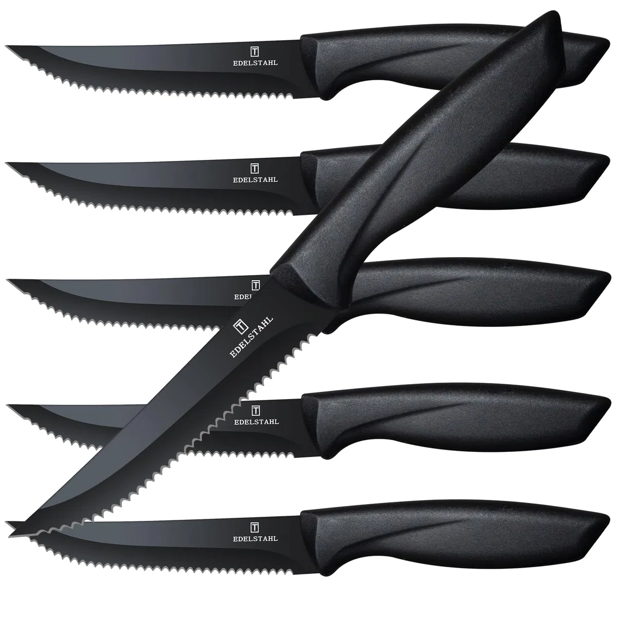 Coltello da cucina professionale, set di 6 coltelli da bistecca, coltello da bistecca in acciaio inox di alta qualità, coltelli da tavola resistenti, utensili da cucina neri