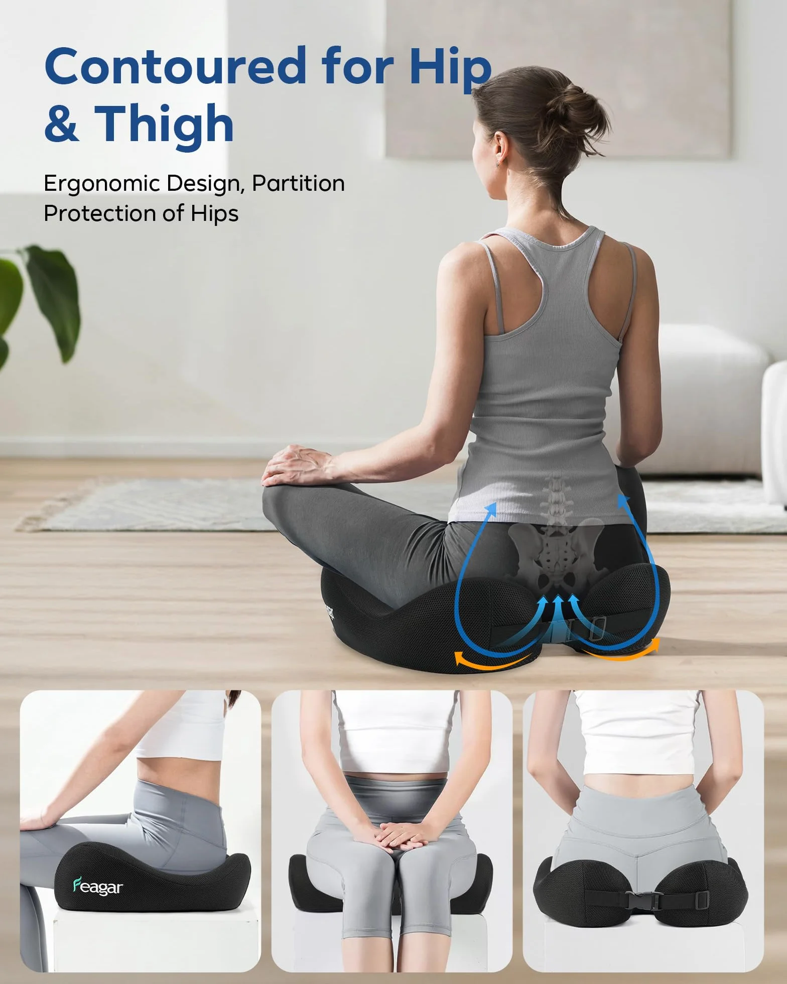 Feagar Cuscino Sedia Ufficio con Memory Foam - Cuscino Ortopedico Seduta per Alleviare Dolore al Coccige - Cuscino Ergonomico Sedia Ufficio - Design di Supporto Ideale per 80-120 kg