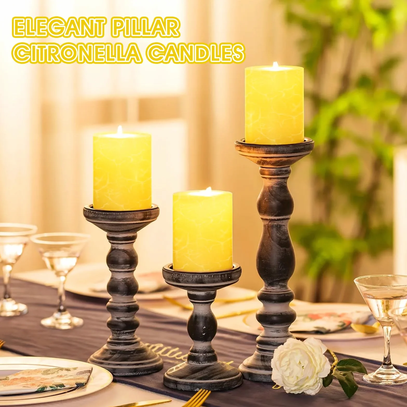Candela Citronella Grande, 4 Pezzi Candele Colonna,Candele Decorative per Giardino, Terrazza, Terrazza, Durata 120 Ore, Fresca Profumata, Senza Fumo, Senza Gocciolamento