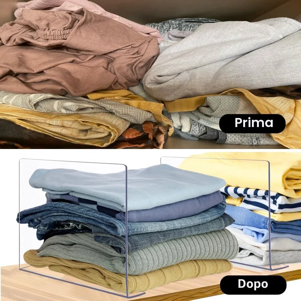 10 Pezzi Divisori per Mensole in Trasparente,Divisorio Multifunzionale per Scaffali,Divisori per Mensole Staccabili,Divisori Separatore Armadio,Divisori Armadio per Guardaroba,Cucina,Ufficio