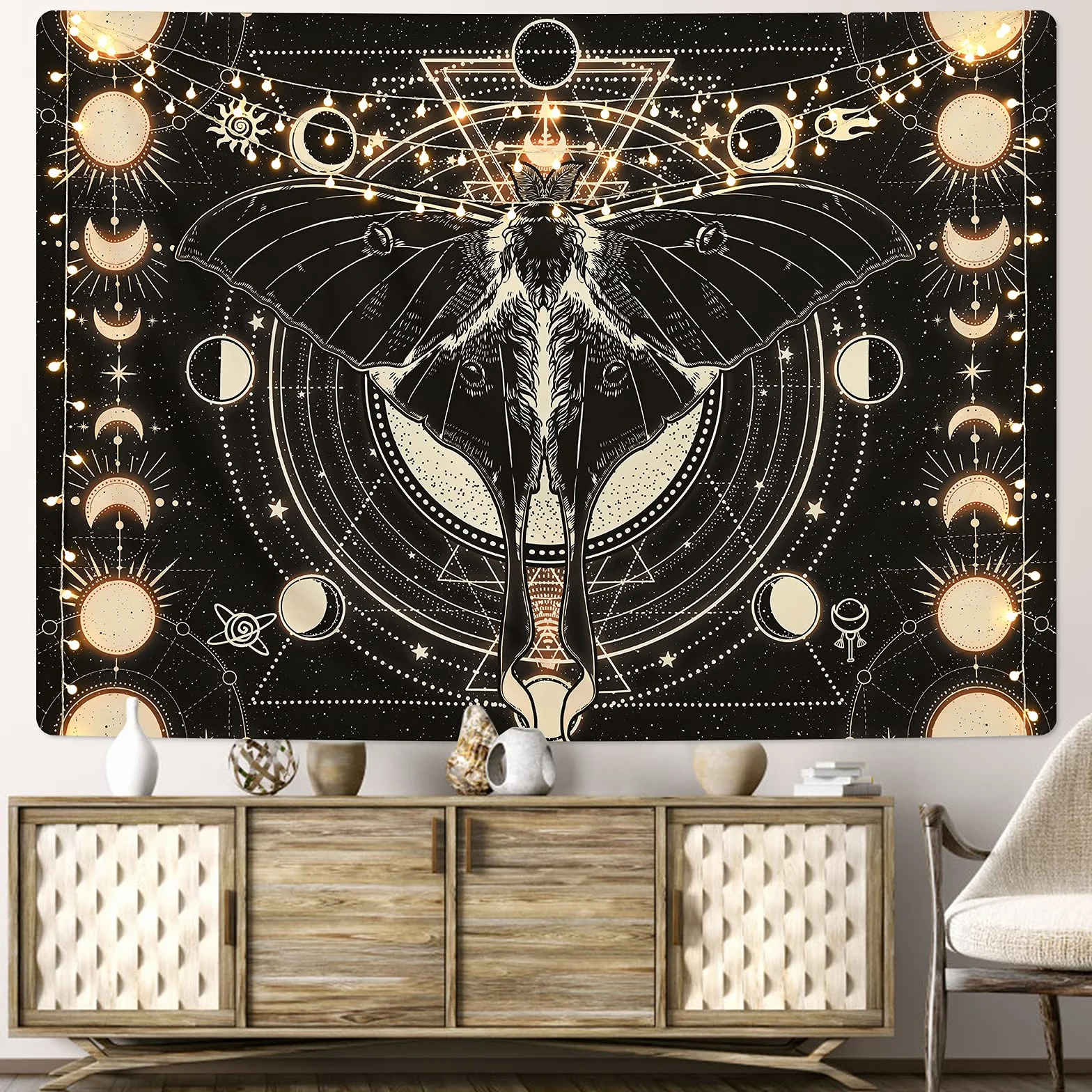 Yrendenge Falena arazzo da parete nero – arazzo con oroscopo naturale – decorativo per camera da letto – 210 x 150 cm