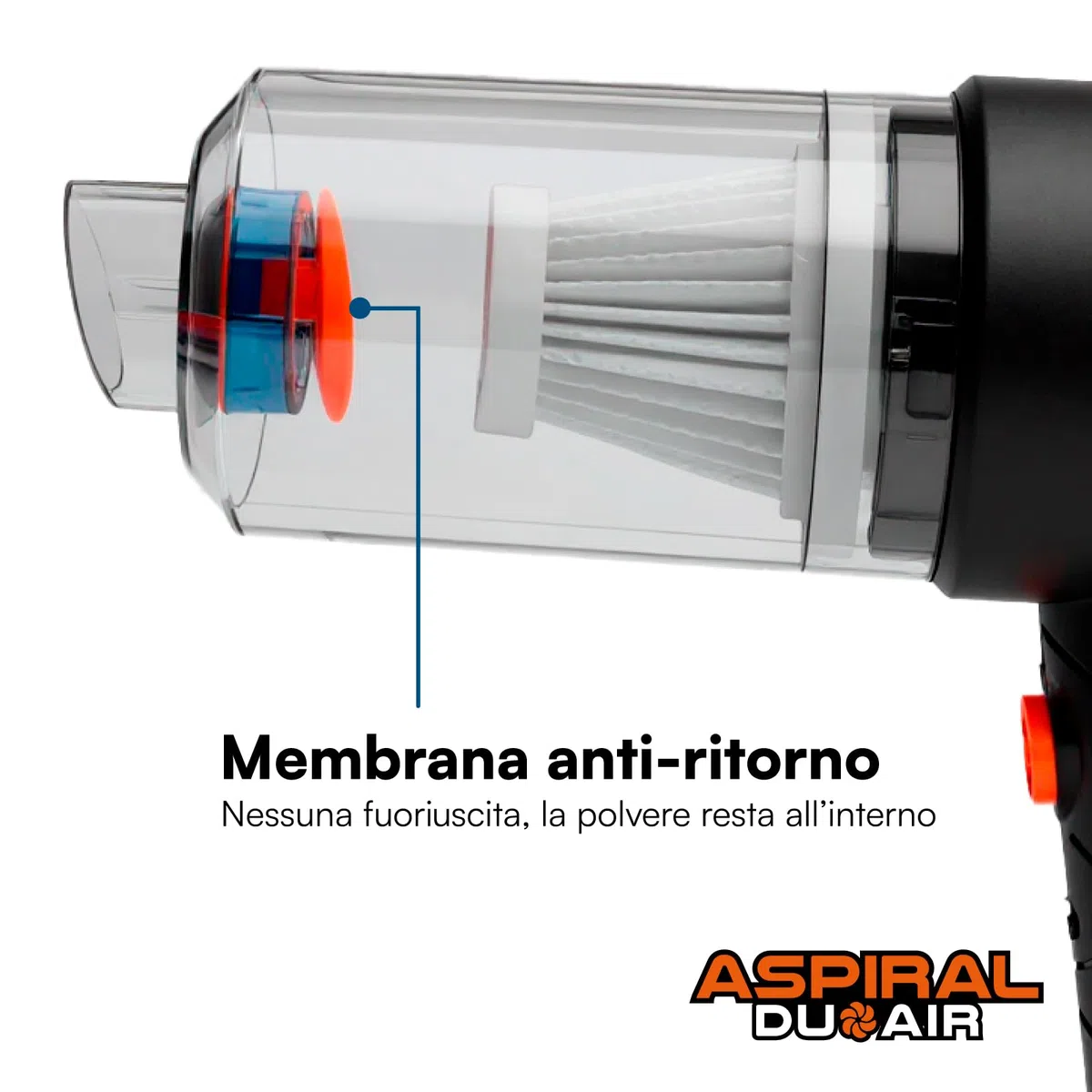 Aspirapolvere Aspirabriciole Senza Fili Auto Casa e Ufficio - Mini Aspiratore e Soffiatore Portatile 2in1 Aspiral DuoAir Ricarica Rapida USB e 4 Accessori Inclusi - Dimensioni 14x15,5x5,5cm
