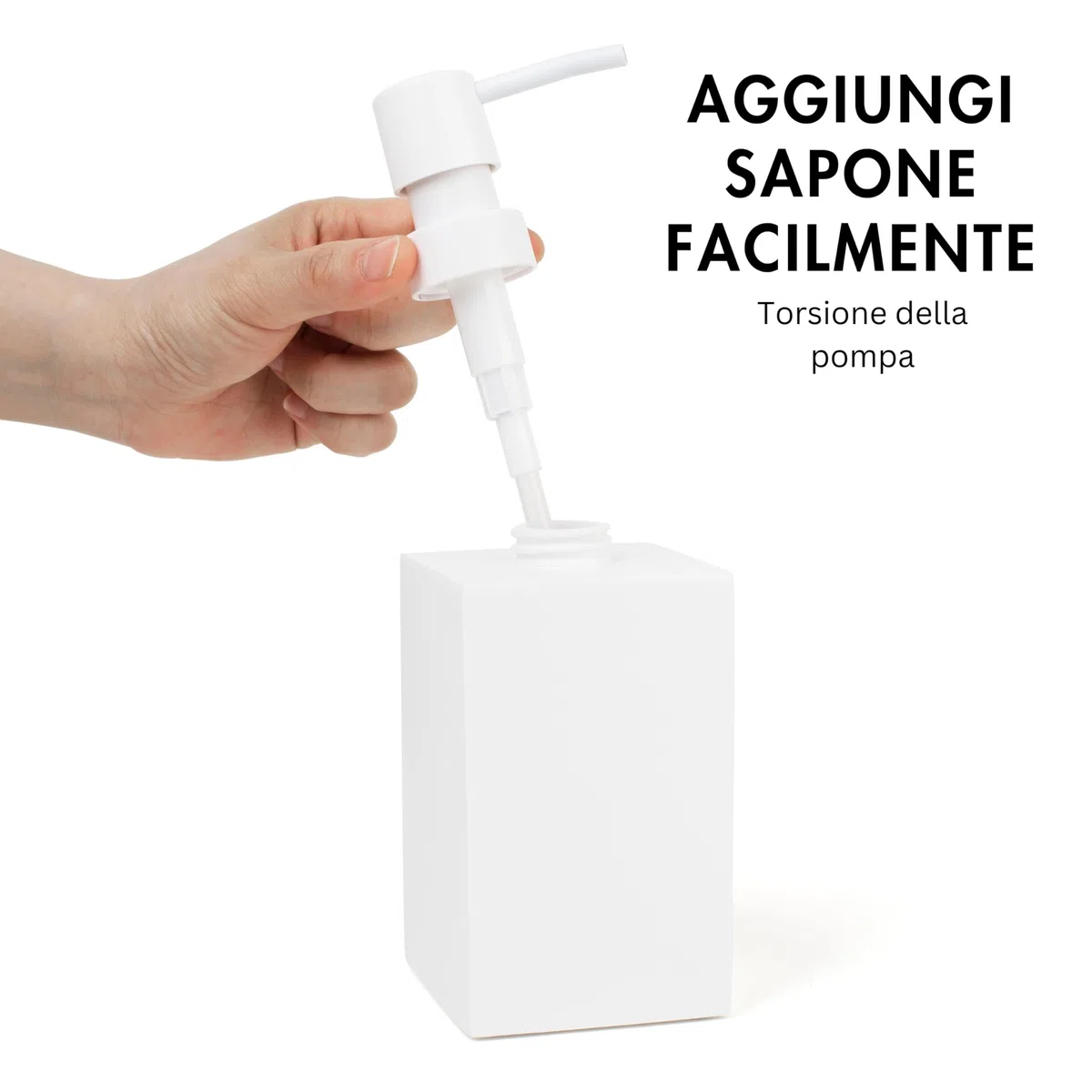 Yew Design dispenser di sapone bianco opaco per il bagno, 450 ml, pompa quadrata in acciaio inox per sapone liquido, piatti o mani, per lavello da cucina, piano di lavoro e bagno