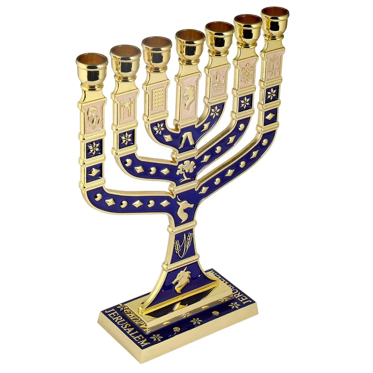 BRTAGG Menorah Candeliere ebraico, 12 tribù d'Israele, 7 rami, altezza 27 cm