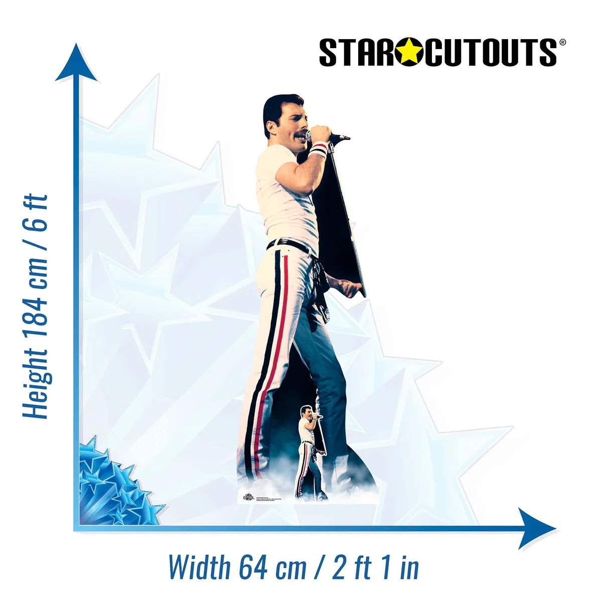 Star Cutouts Ltd CS700 Figura di cartone a grandezza naturale di Freddie Mercury 1982, colore con supporto da tavolo gratuito, perfetta per fan, feste, collezionisti ed eventi, tinta unita,