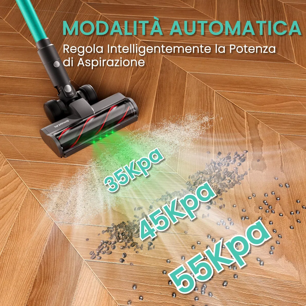 V5 Aspirapolvere senza Fili, 55Kpa/600W/80Mins Autoportante Scopa Elettrica senza Fili con Modalità Automatica, Anti-Avvolgimento Aspirapolvere per Pavimenti/Tappeti/Peli Animali