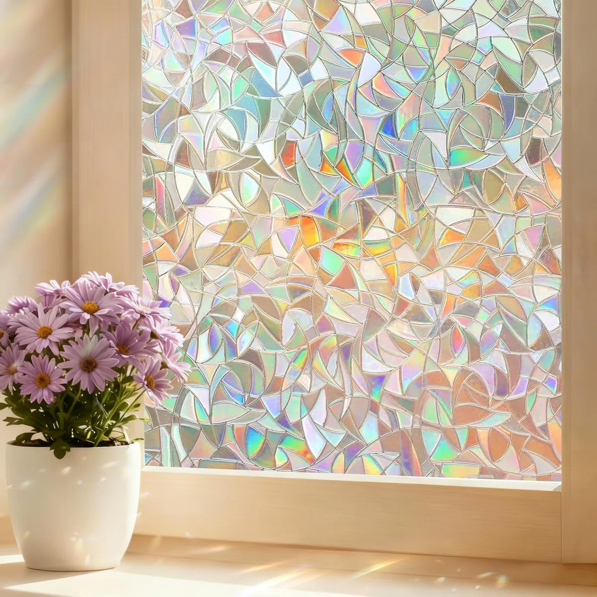 shinfly Pellicola per Vetri Finestre Decorativa, Pellicola Adesiva Vetri Elettrostatica 44.5x200cm, Vetrofanie per Finestre 3D Arcobaleno Adatto per Ufficio Bagno Camera da Letto Soggiorno Cucina