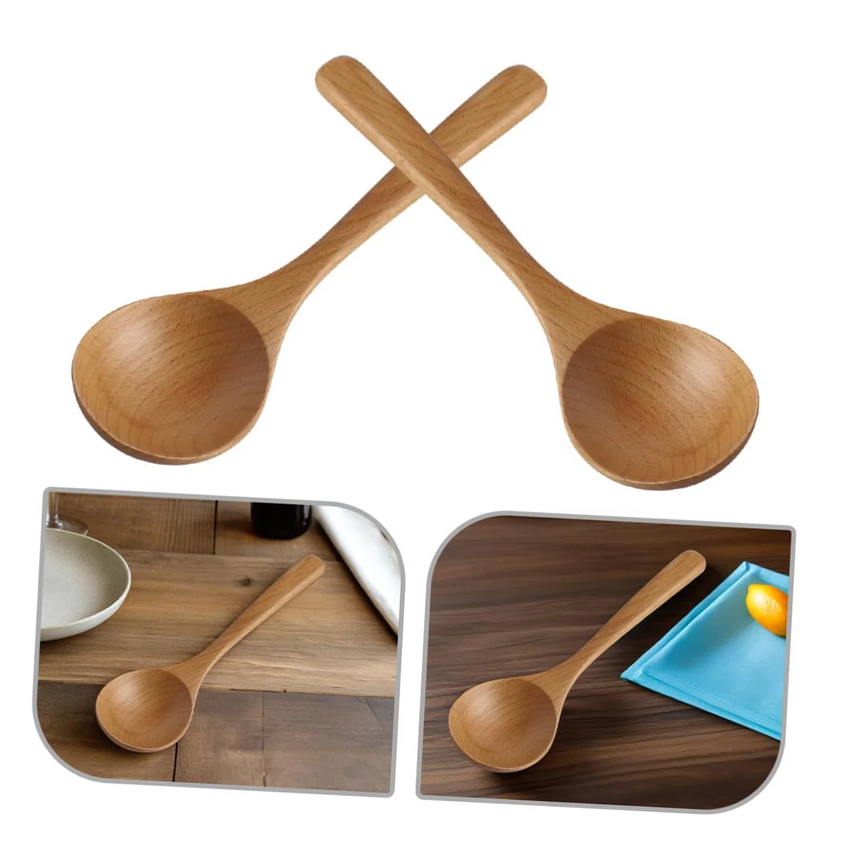 4 pezzi Cucchiai da Zuppa in Legno di Faggio Naturale Mestoli da Cucina Giapponesi con Manico lungo Ergonomico Utensili Delicati per Cucinare Zuppe Porridge e Stufati Protezione