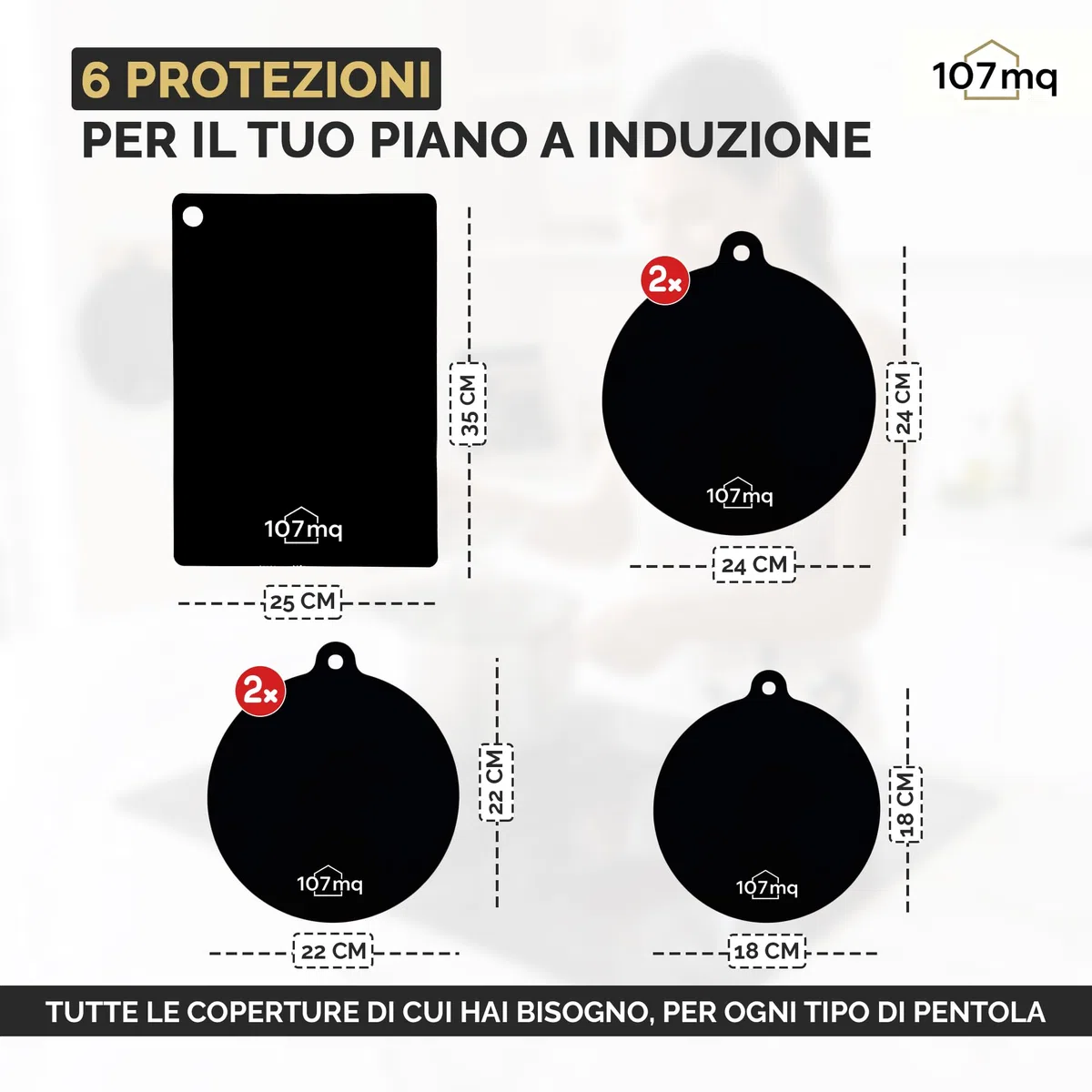 Protezione Piano Induzione Premium (6 PEZZI) | 6 Copri Piano Cottura Induzione Antigraffio, Antiscivolo, Resistenti ad Alte Temperature | Tappetini Facili da Pulire