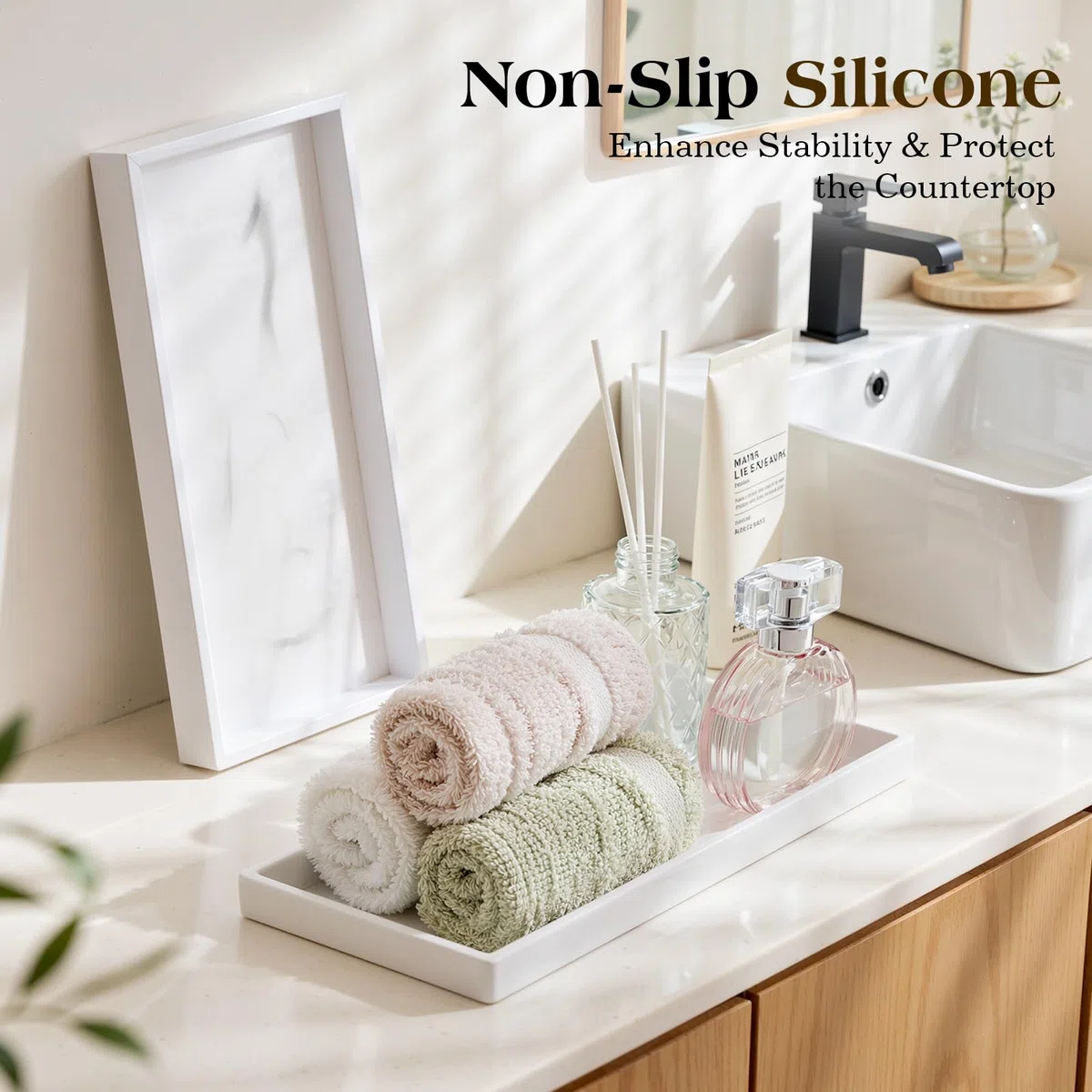 Luxspire Vassoio da Bagno, Portasapone in Silicone per Lavello da Appoggio, Vassoio da Banco per Bagno per Dispenser di Sapone, Accessori per Gioielli e Profumi, 30 x 13 cm, 2 Pezzi, Marmo Bianco